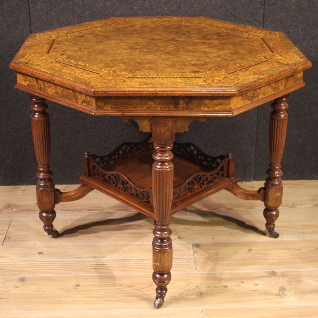 photo furniture 20th Century Octagonal Inlaid Wood Table