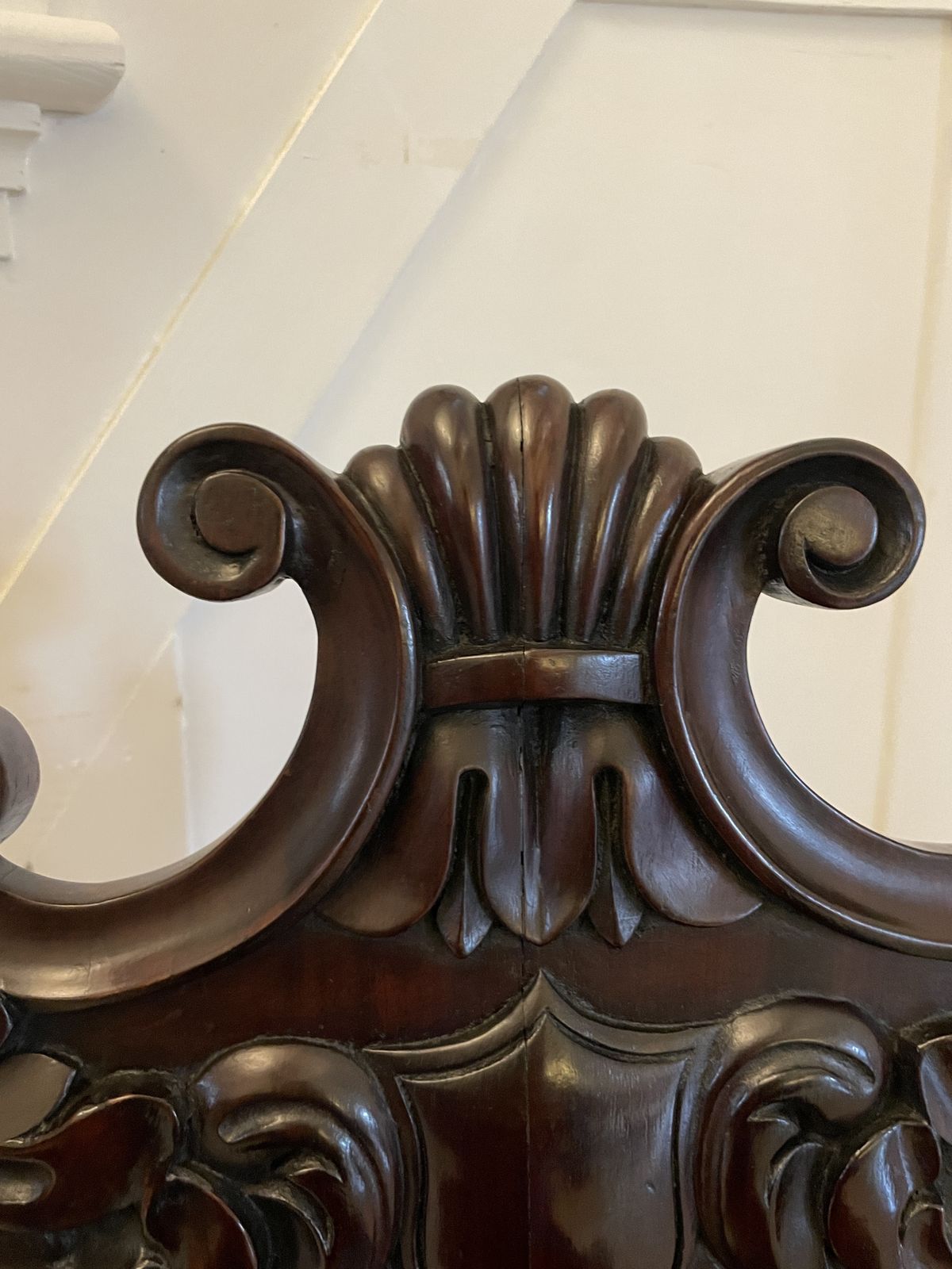 Outstanding Quality Pair Of Antique 19th Century Carved Mahogany Hall Chairs photo furniture