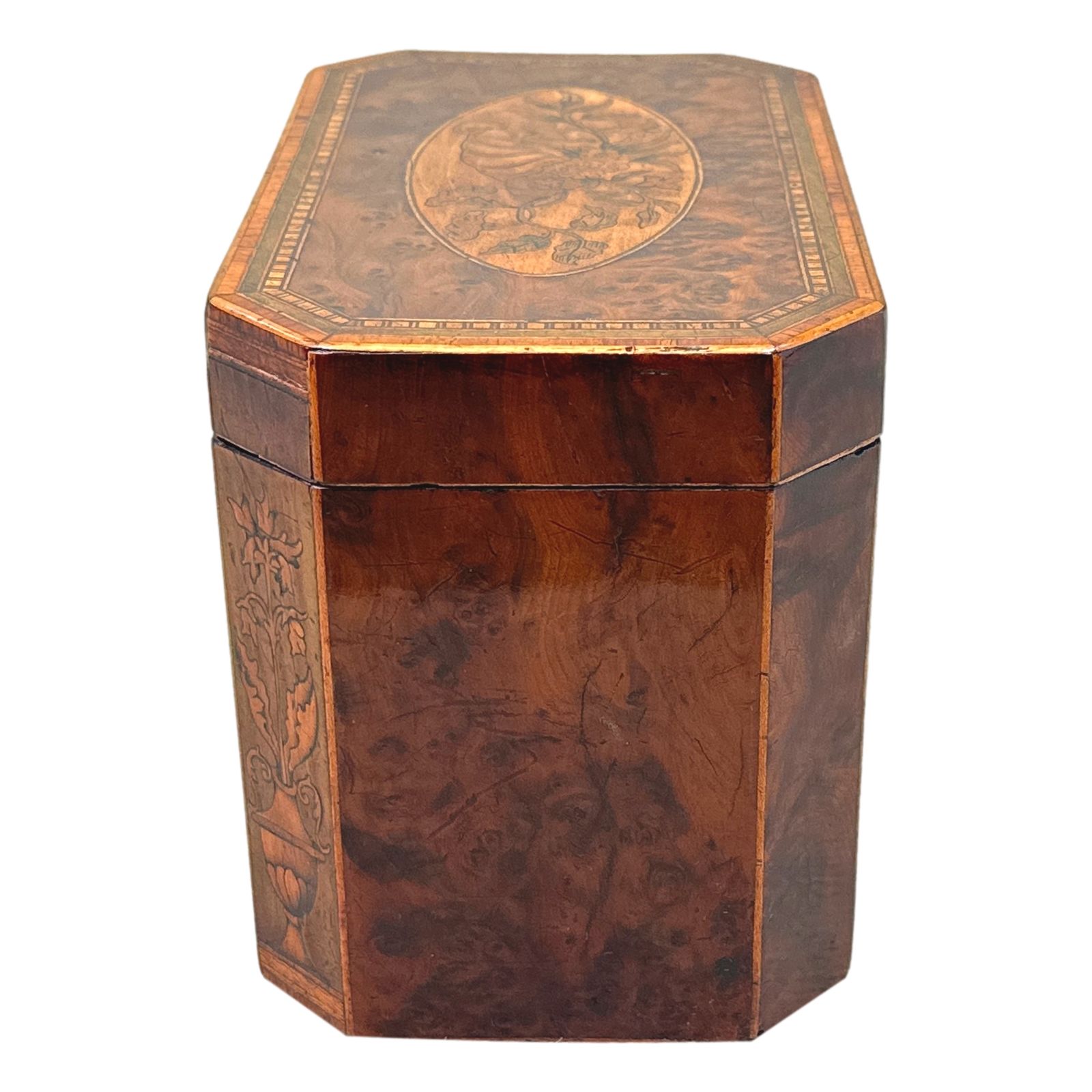 Georgian Yew Tea Caddy With Floral Inlaid Decoration (England, Circa 1780) photo vintage