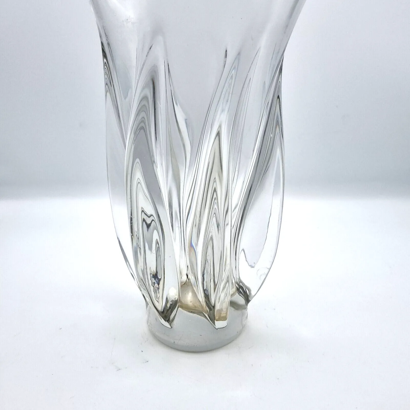Vintage Glass Vase Crystal Cut Glass Vase Clear Stretched Glass Heavy Quality photo Home Decor