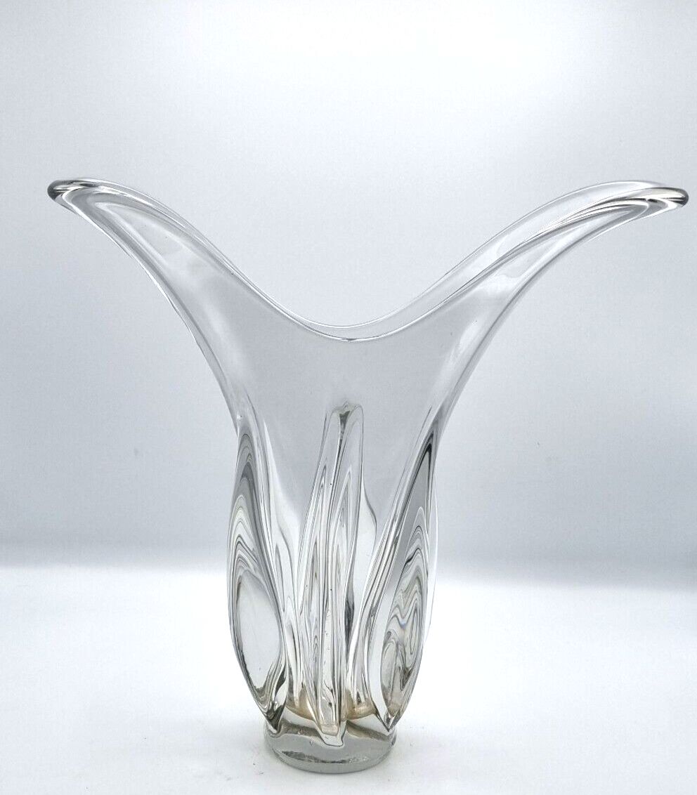 Vintage Glass Vase Crystal Cut Glass Vase Clear Stretched Glass Heavy Quality photo 50.0