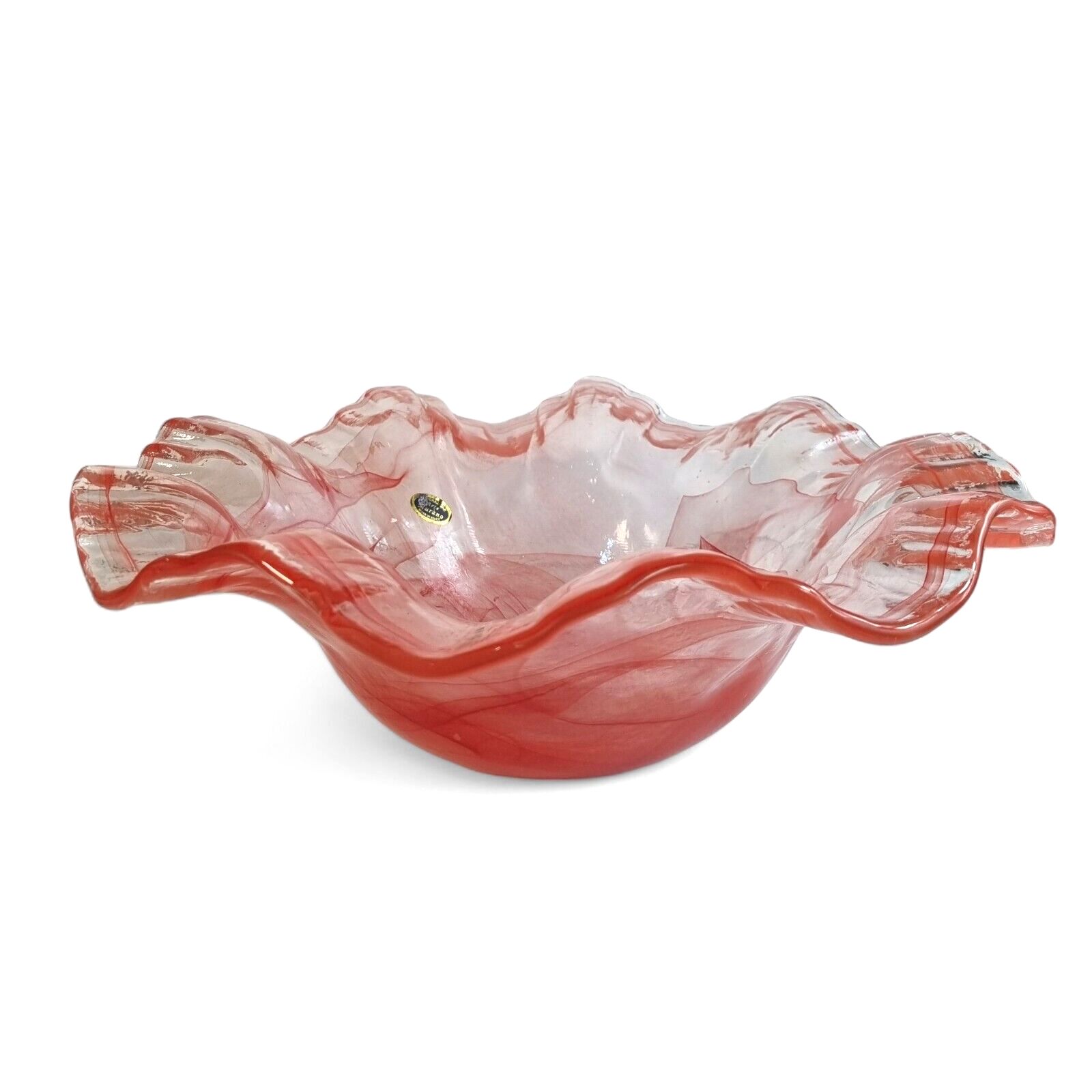 Murano Glass Bowl Salmon Pink Stretched Art Glass Ruffle Pink Glass Bowl Italy photo furniture