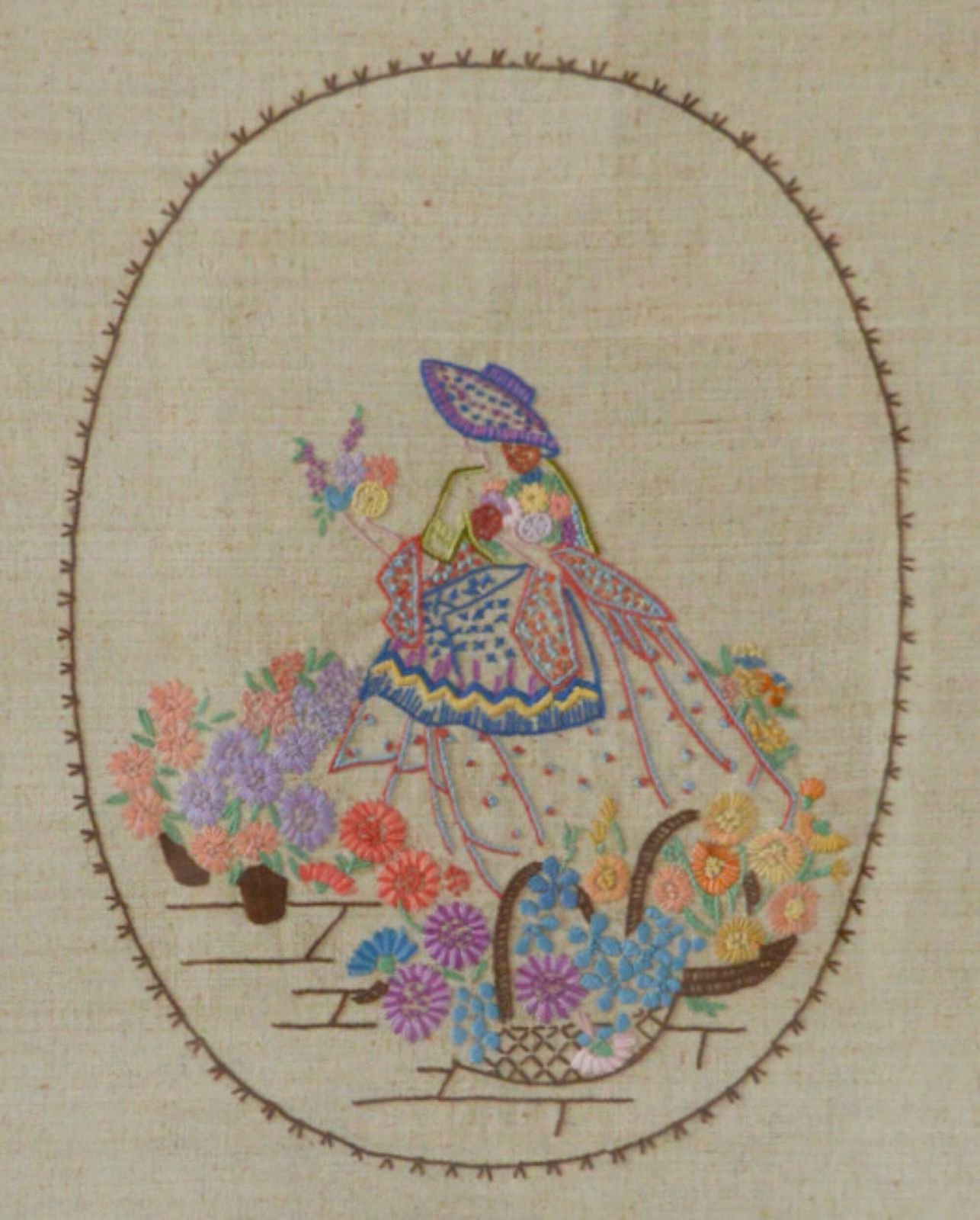 Hugh Heavy Carved Antique Needlepoint Fire Screen, Ballgown Lady With Flowers, Solid Teak Framed Fire Screen With Handle 84x68 Cm photo for sale