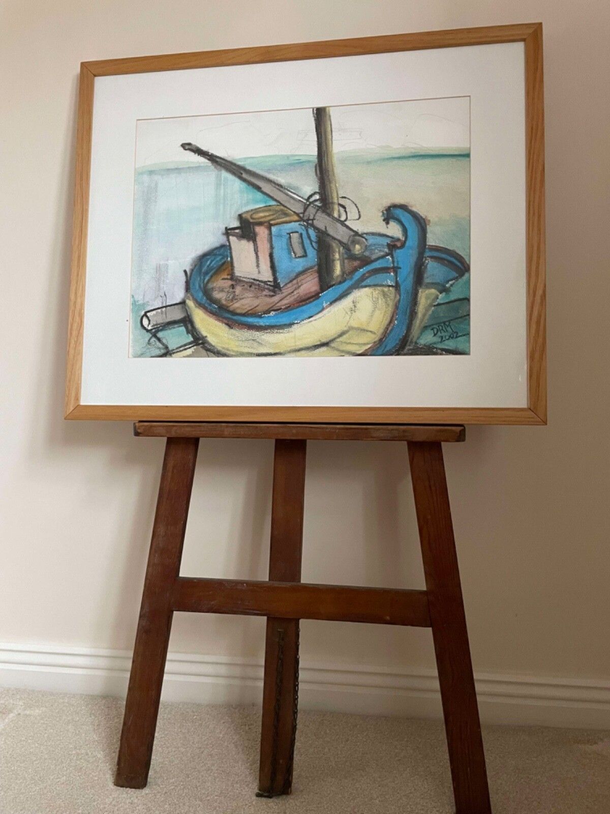 Vintage Contemporary 2002 Drm Cornish School Oil Gauche Abstract Marine Painting photo furniture