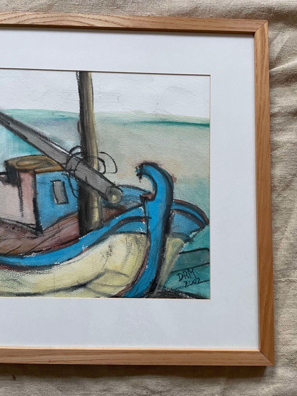 photo for sale Vintage Contemporary 2002 Drm Cornish School Oil Gauche Abstract Marine Painting