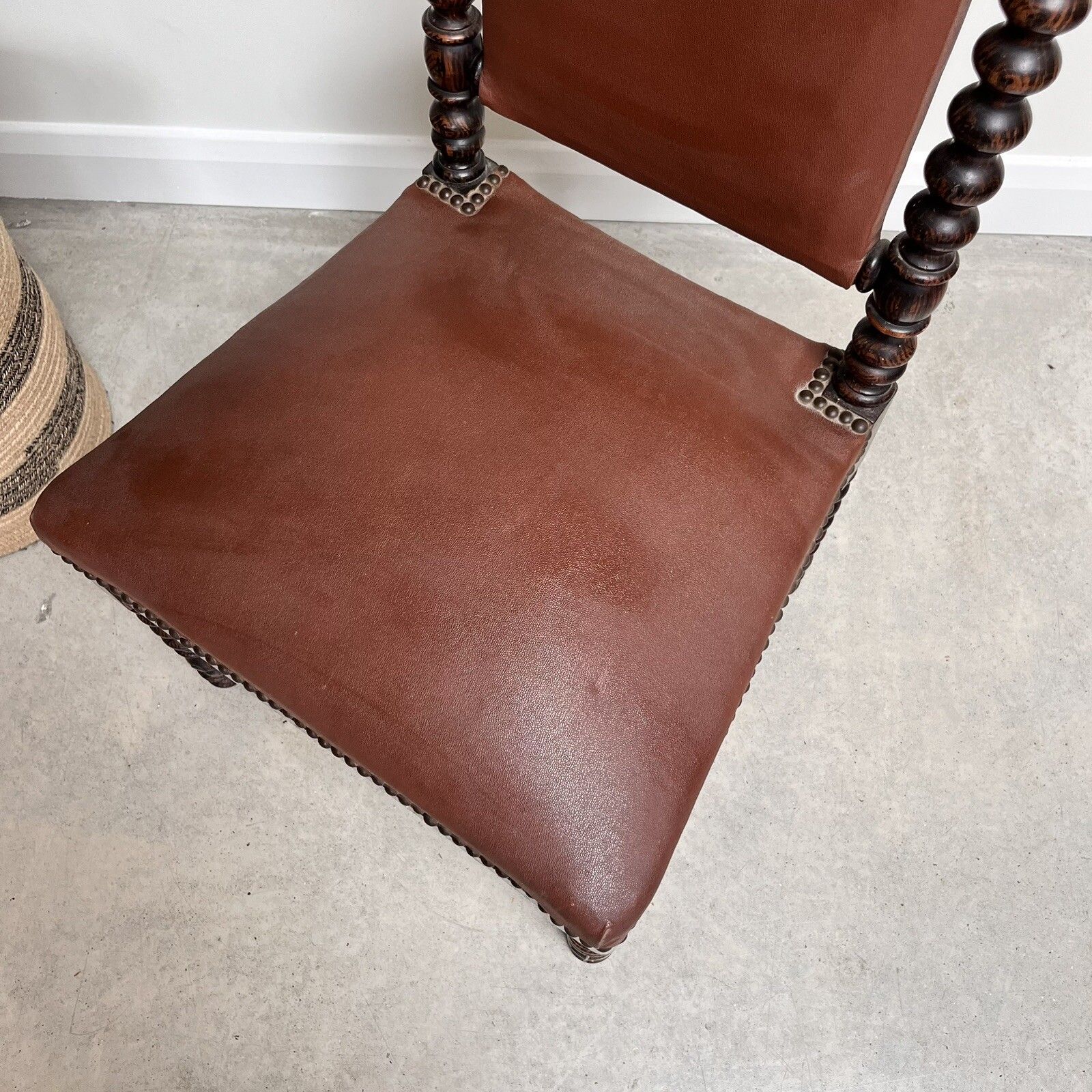 French 19th Century Bobbin Turned Ebonised Nursing Chair Studded Red Leather photo vintage