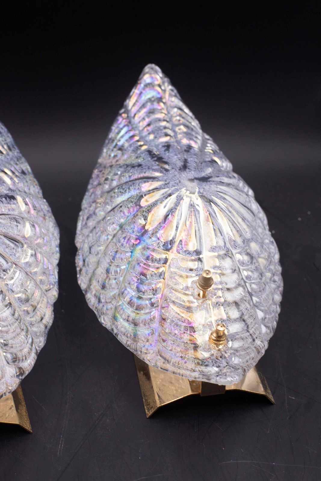 Set Of 2 Bogotà, Wall Light Iridescent Rainbow Colour Murano Glass Leave, 1970s photo 1270.0