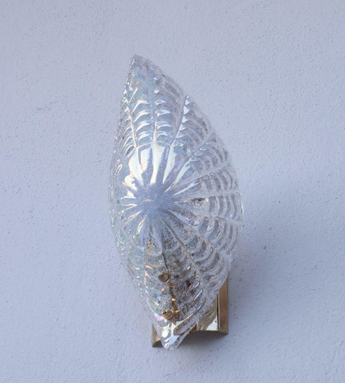 Set Of 2 Bogotà, Wall Light Iridescent Rainbow Colour Murano Glass Leave, 1970s photo vintage