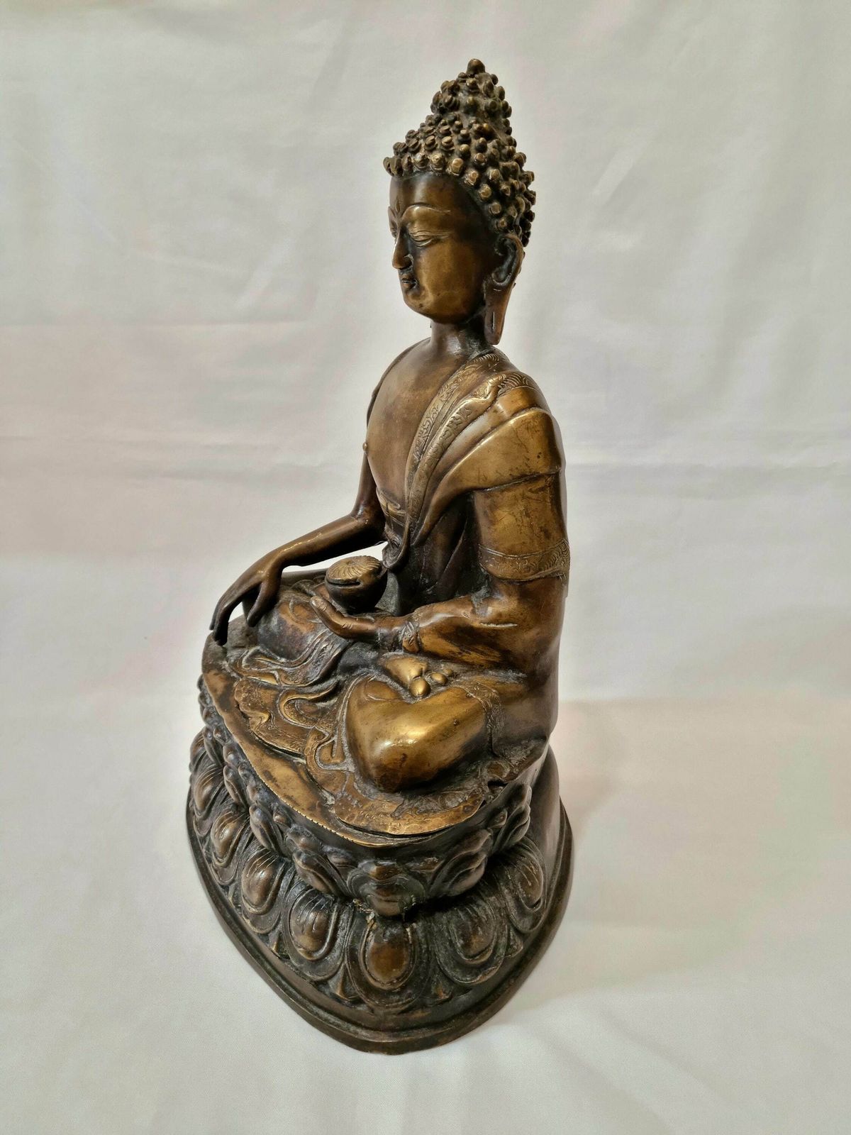 Large Antique Buddha, A Fabulous 19th Century Tibetan Bronze Statue Of Bhaiṣajyaguru, 16" Tall & Weighing Over 6.5kg photo for sale