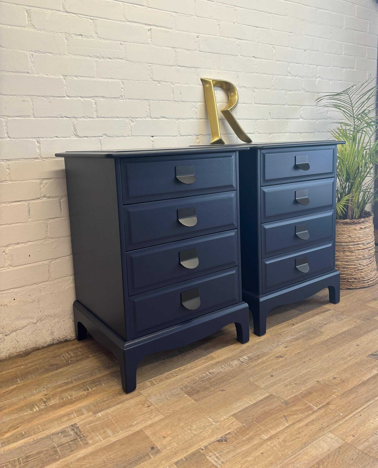 Stag Minstrel Pair (2) Of Bedsides Nightstands With Drawers Painted Dock Blue By Little Greene photo Furniture