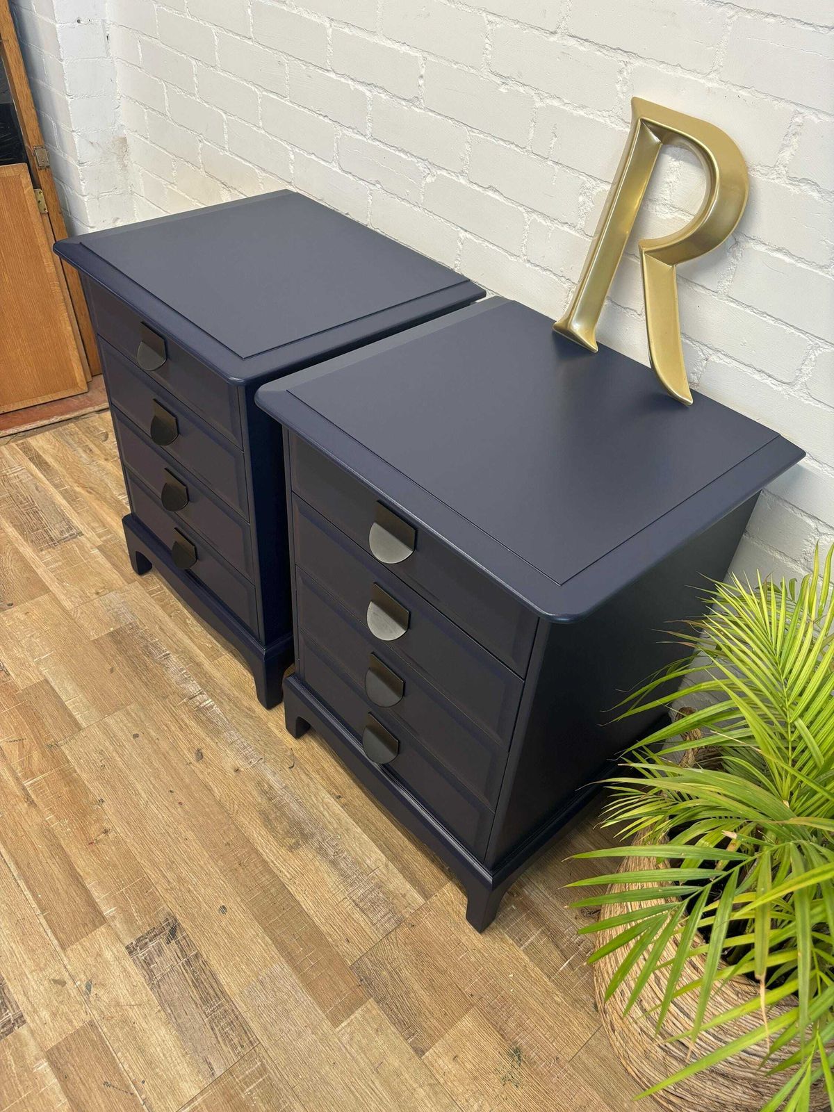 Stag Minstrel Pair (2) Of Bedsides Nightstands With Drawers Painted Dock Blue By Little Greene photo vinterior