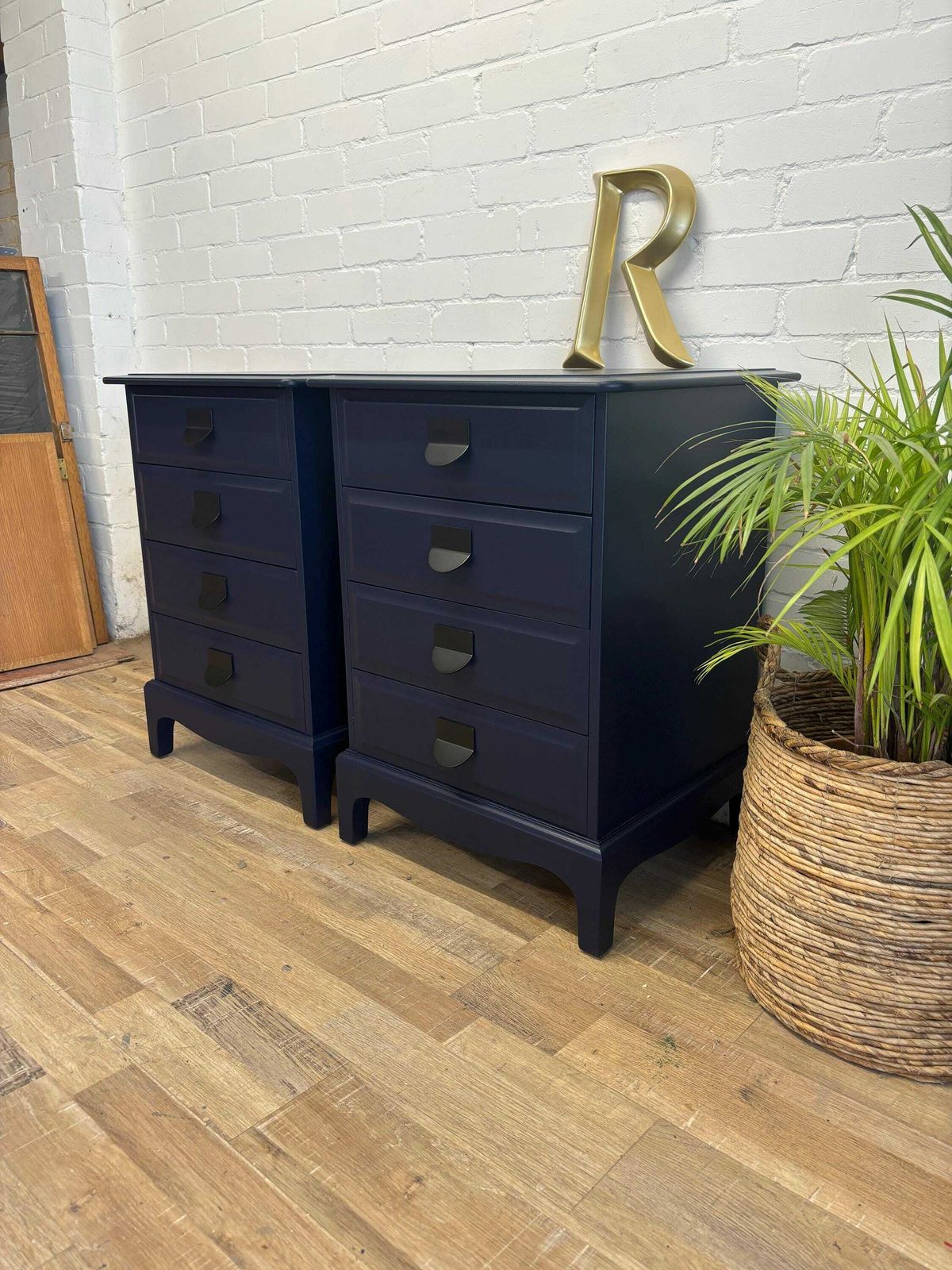 Stag Minstrel Pair (2) Of Bedsides Nightstands With Drawers Painted Dock Blue By Little Greene photo buy