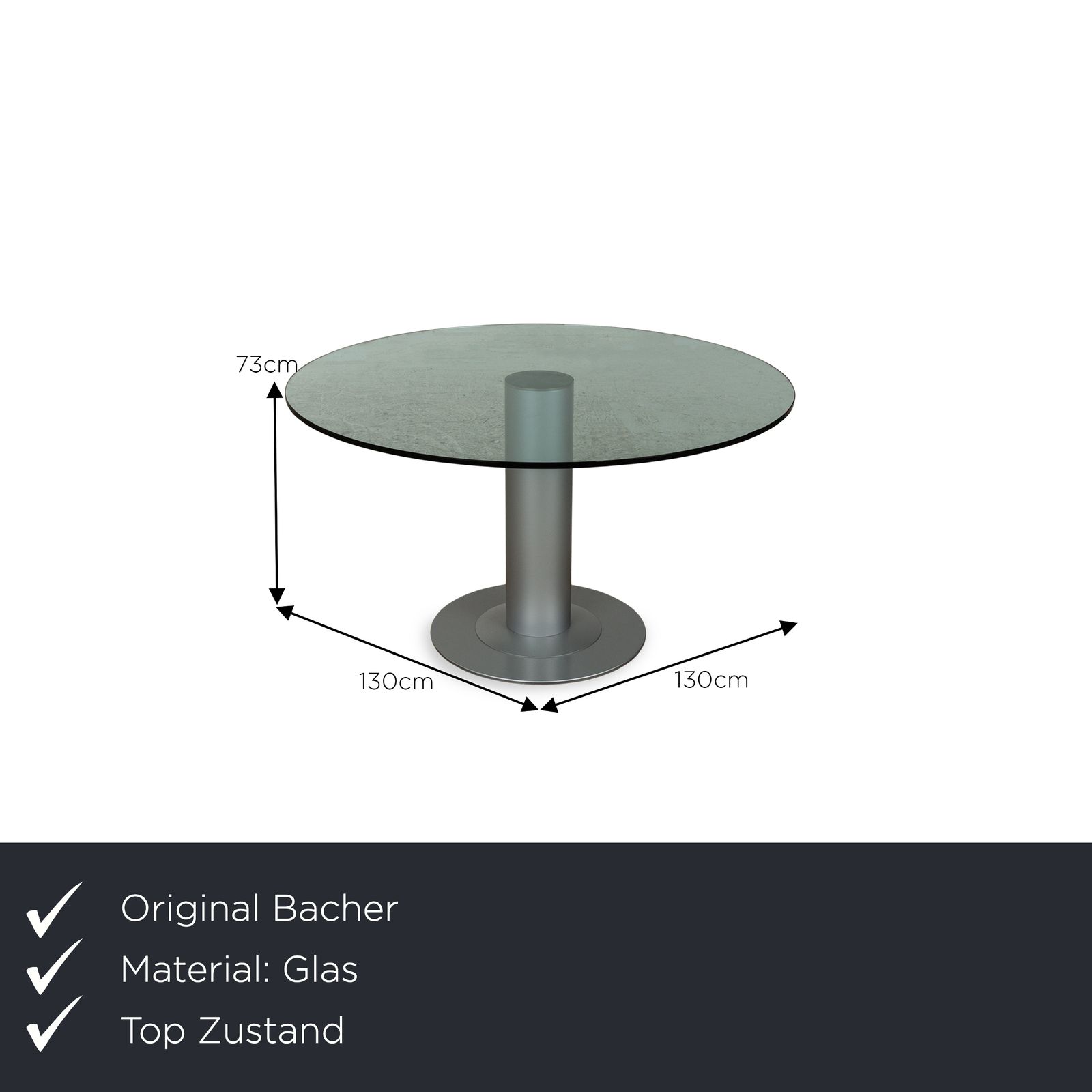 Table à manger Bacher Castro en verre, argentée, 130 x 130 x 73 cm photo furniture