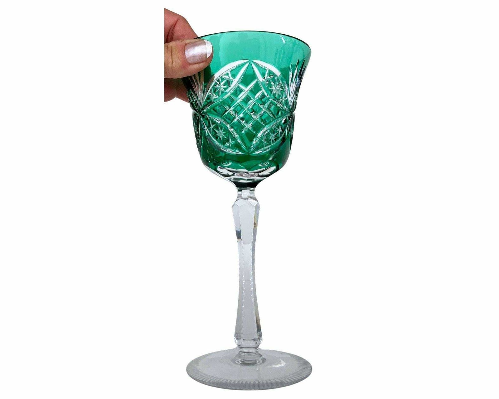 Emerald Wine Glasses | 2pcs | Green Crystal Glassware | Nachtmann photo for sale