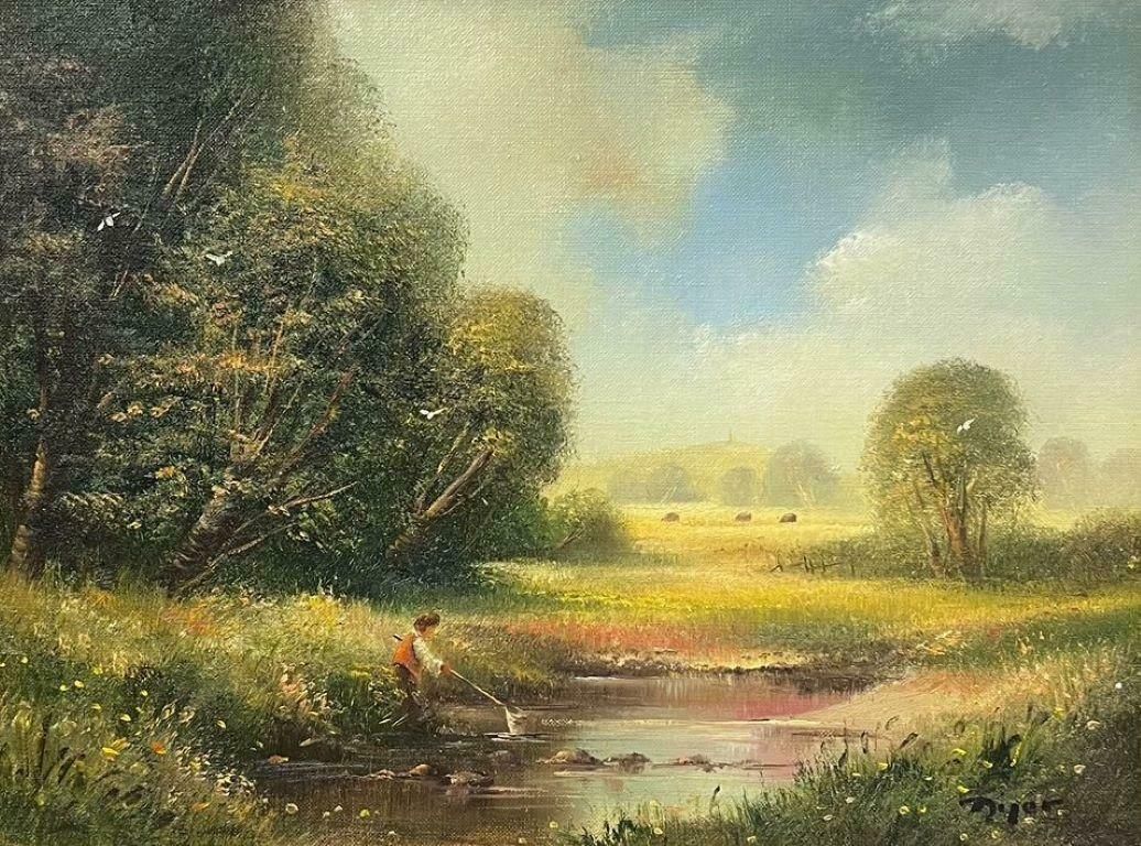 Ted Dyersigned English Oil Summer Meadows & Stream With Boy Fishing With Netc.2000 photo furniture