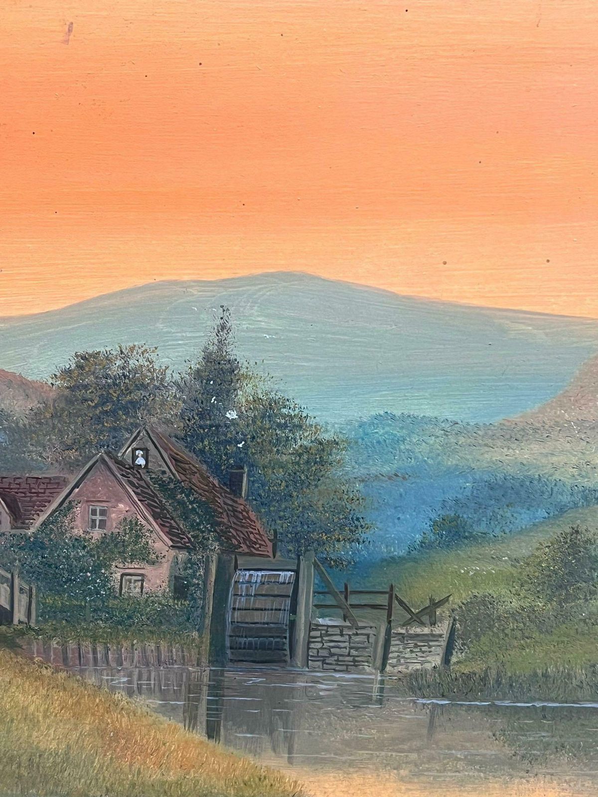 Obed Hodgesfigure Riding Through Orange Sunset Over Valley Antique English Oil Painting1931 photo Art