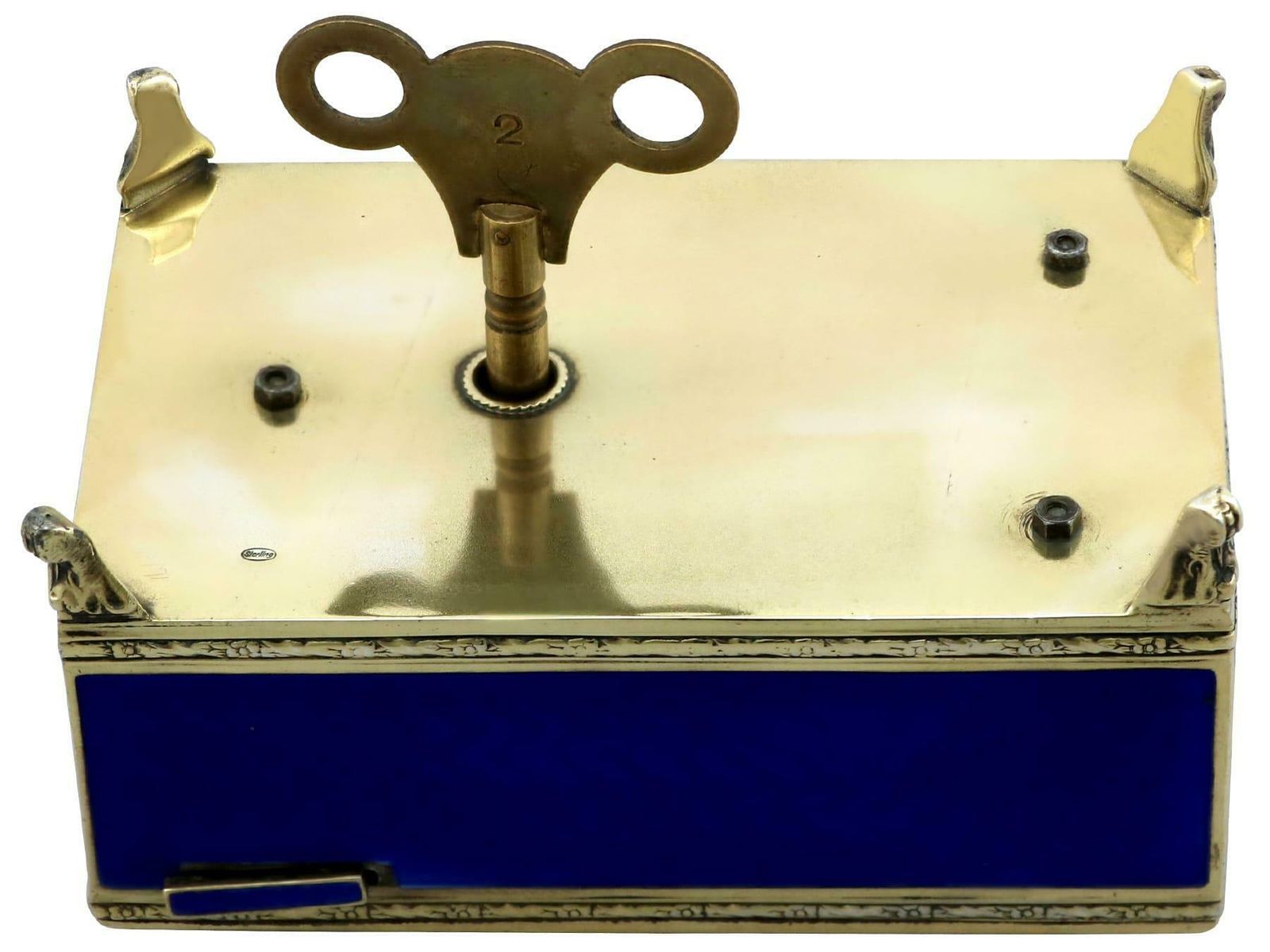 photo vinterior Antique European Sterling Silver And Enamel Singing Bird Box Circa 1900