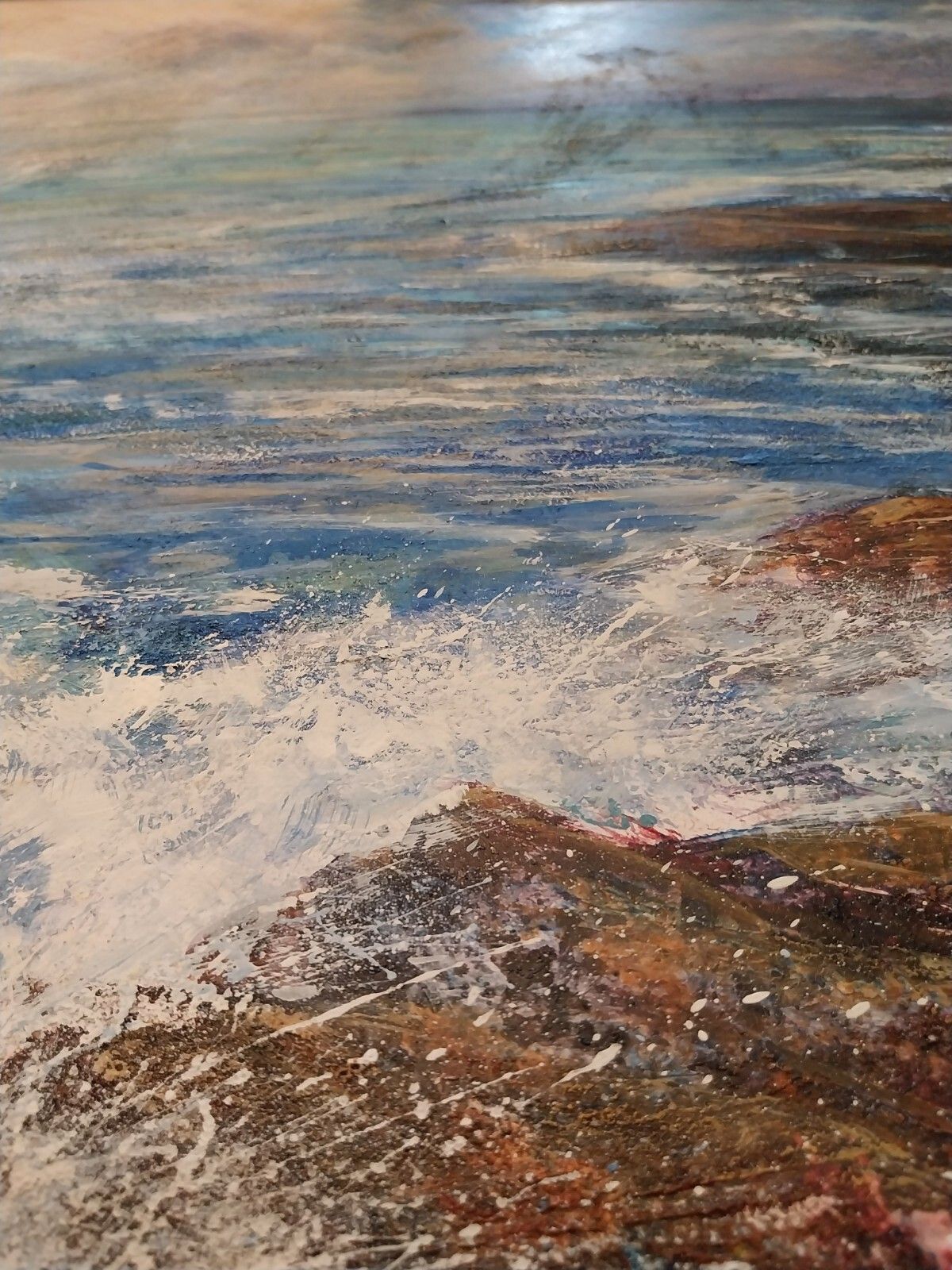 Original Mixed Media Seascape Robert J Dutton Beach Seas Yorkshire Coast  Ooak photo 140.0