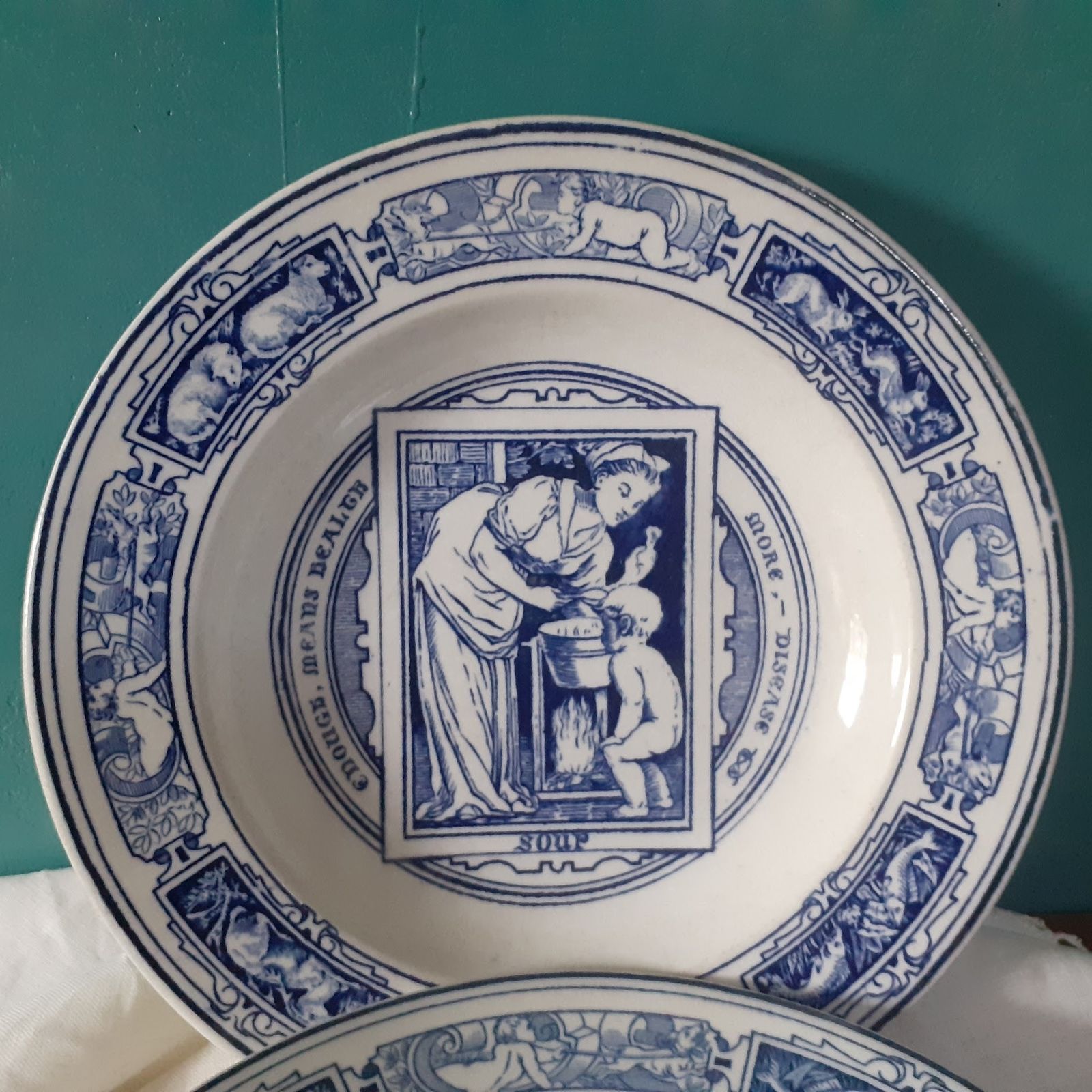Rare Antique Wedgwood "Banquet" Soup Bowl Pair By Thomas Allen   Blue Transferware photo vinterior