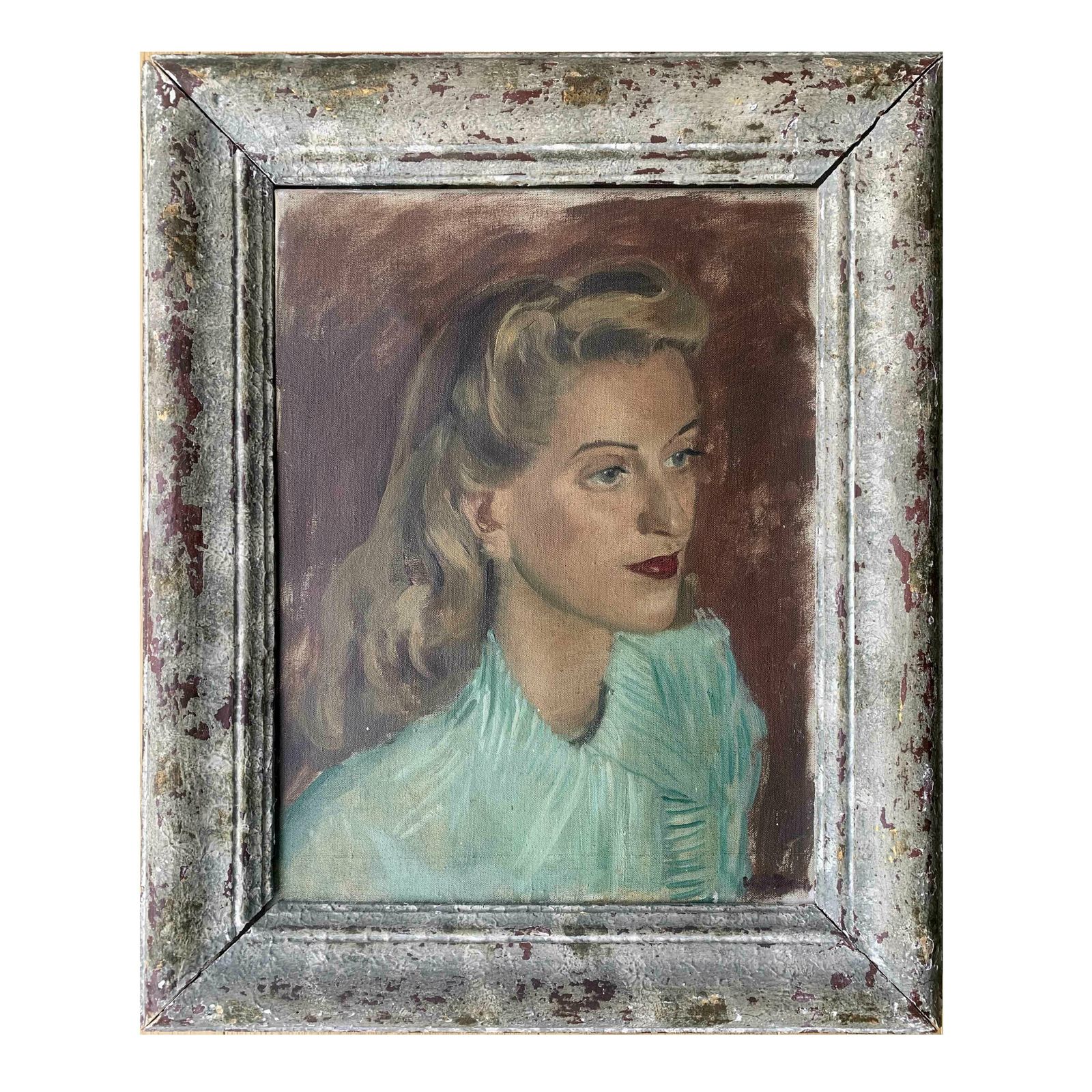 Mid Century Original Oil On Canvas   Portrait Of A Lady