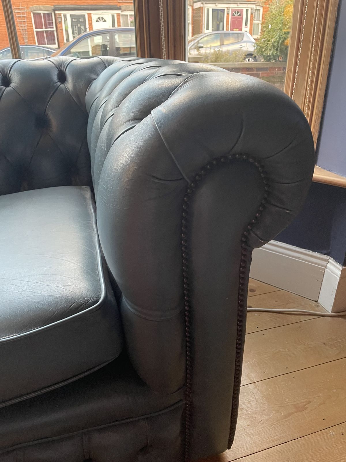 Chesterfield Blue Leather Club Armchair photo for sale