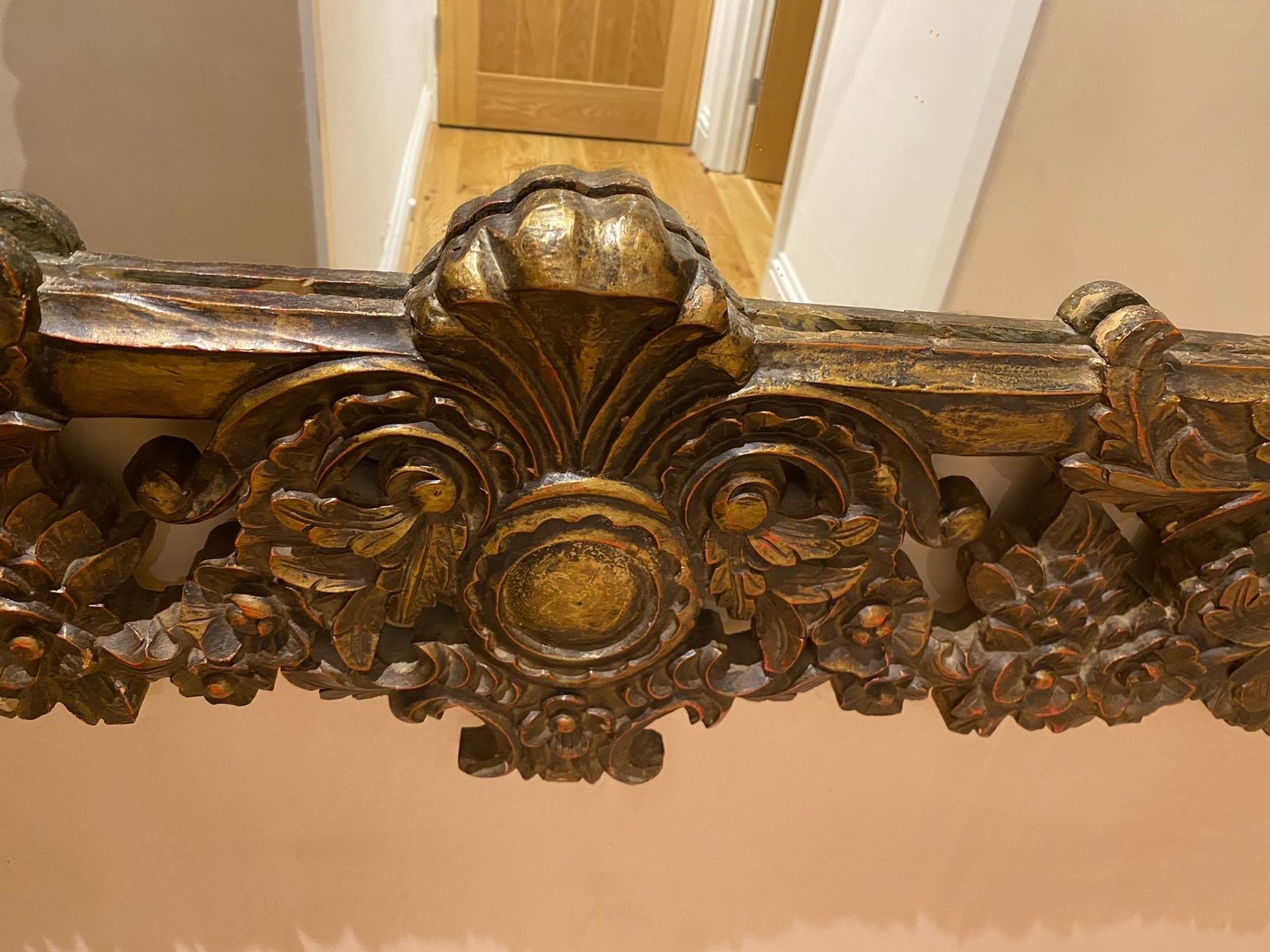 Antique Ornate Gilt Wall Mirror, Floral Carvings photo Home Decor
