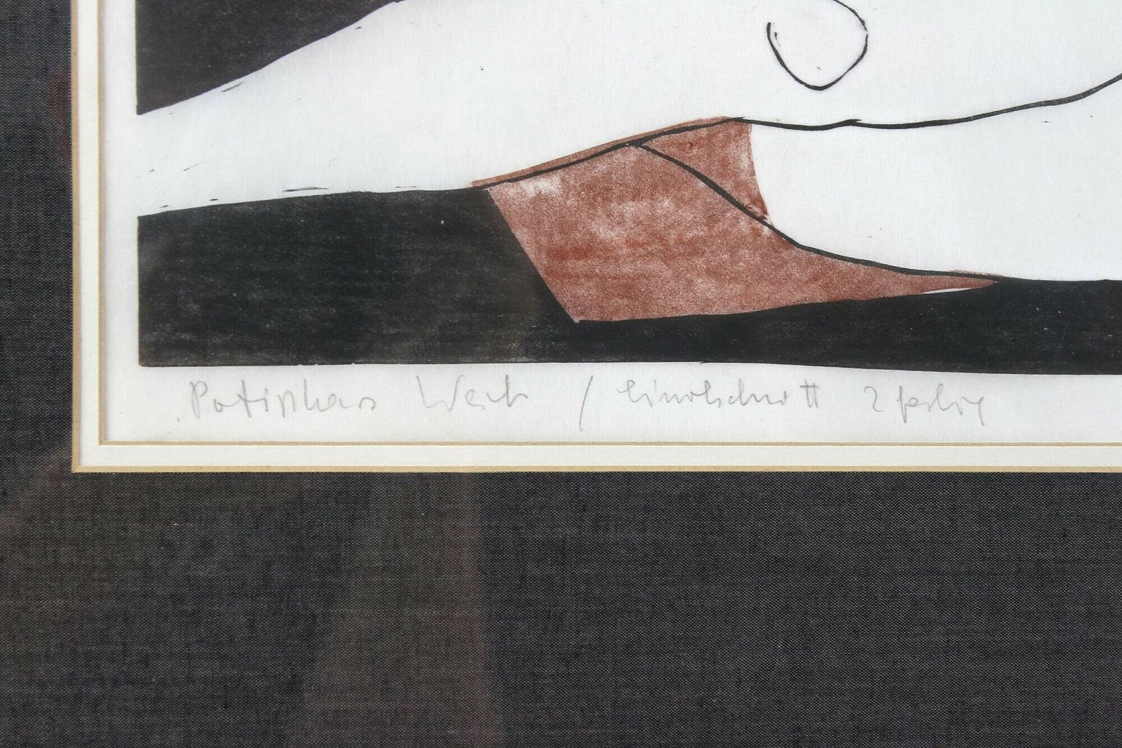 20th Century Linocut Artwork "Patinkas Work"   Two Colour, Signed Peter K., 1970 photo vintage