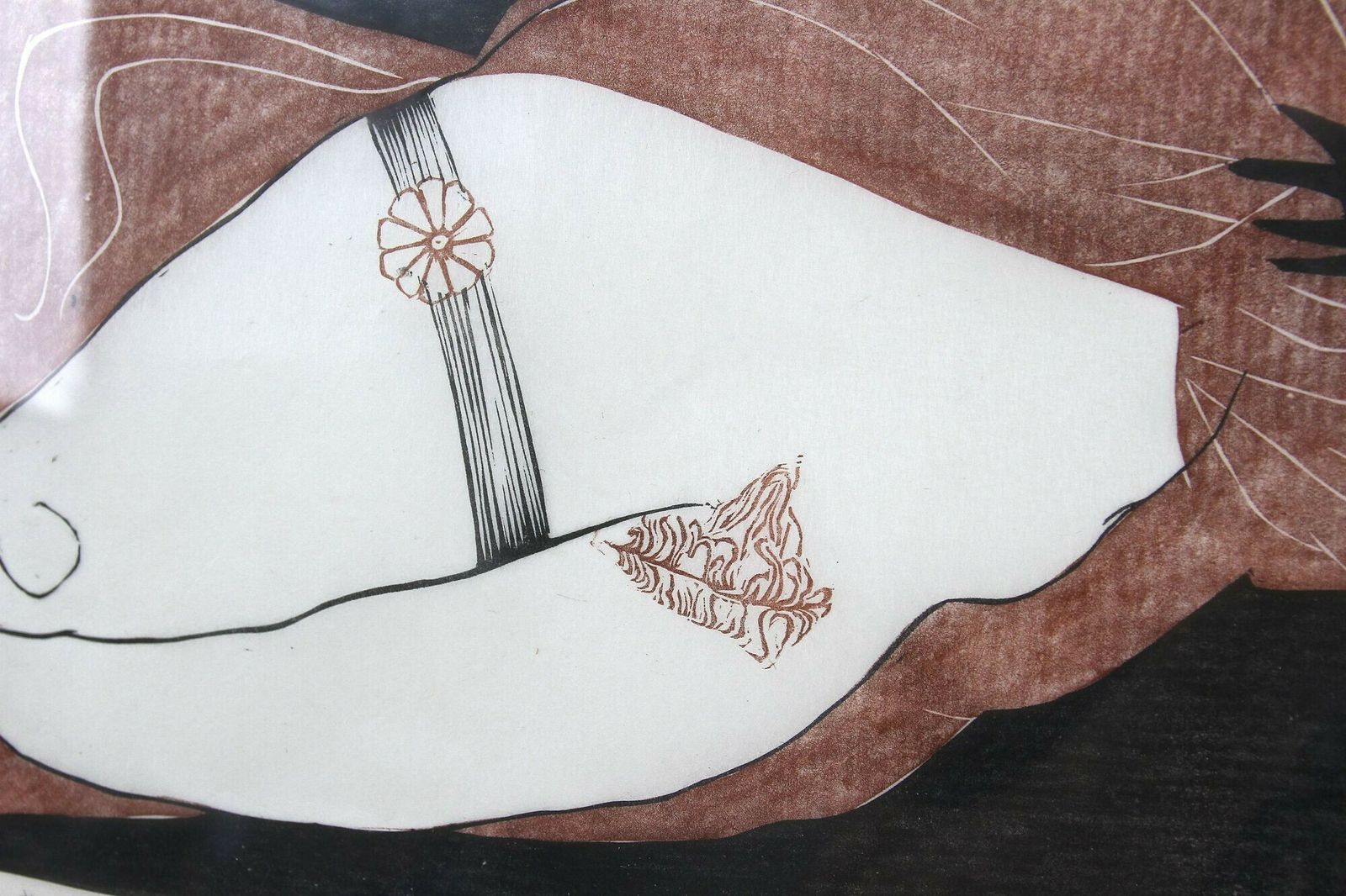 2080.0 20th Century Linocut Artwork "Patinkas Work"   Two Colour, Signed Peter K., 1970 photo