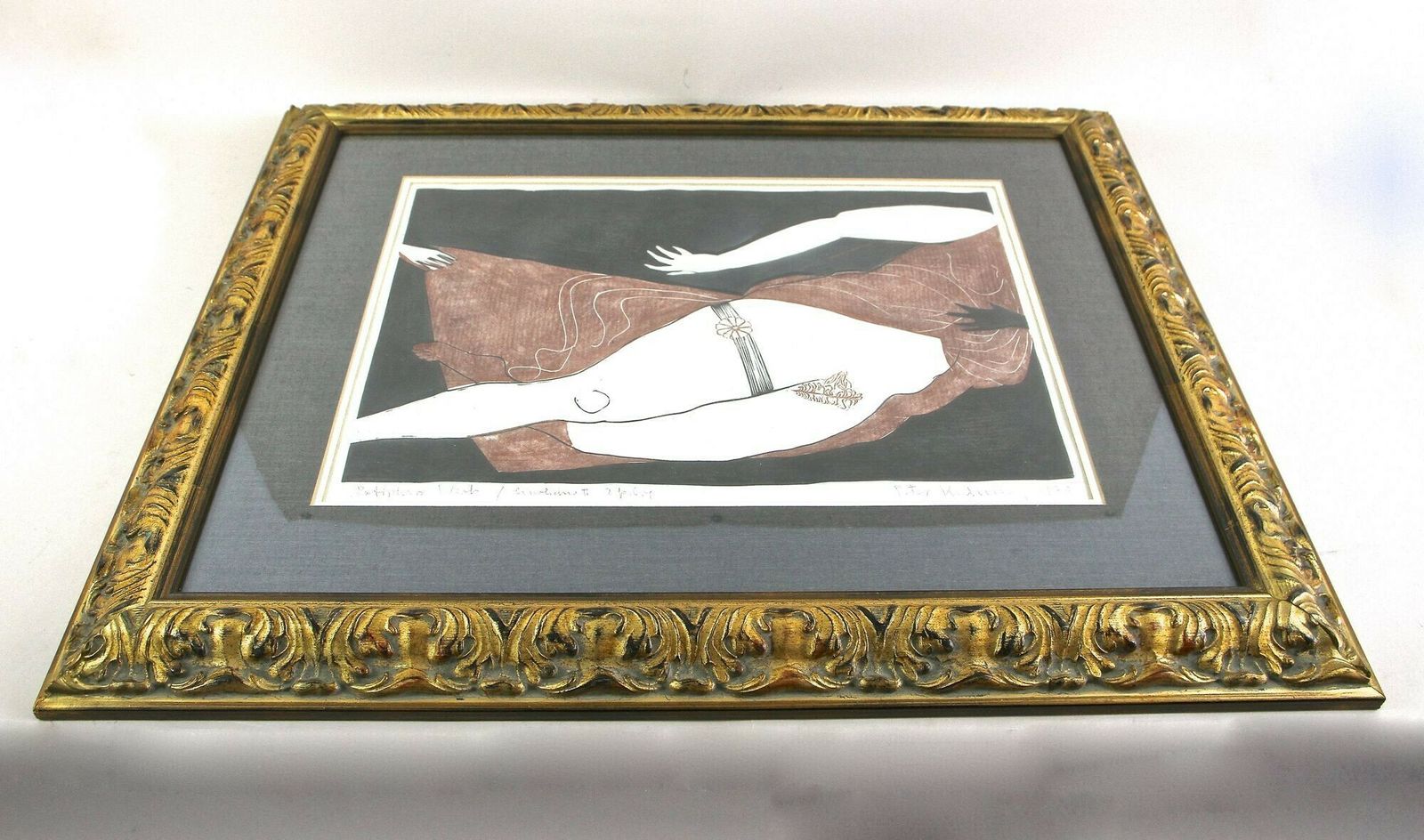 photo vintage 20th Century Linocut Artwork "Patinkas Work"   Two Colour, Signed Peter K., 1970