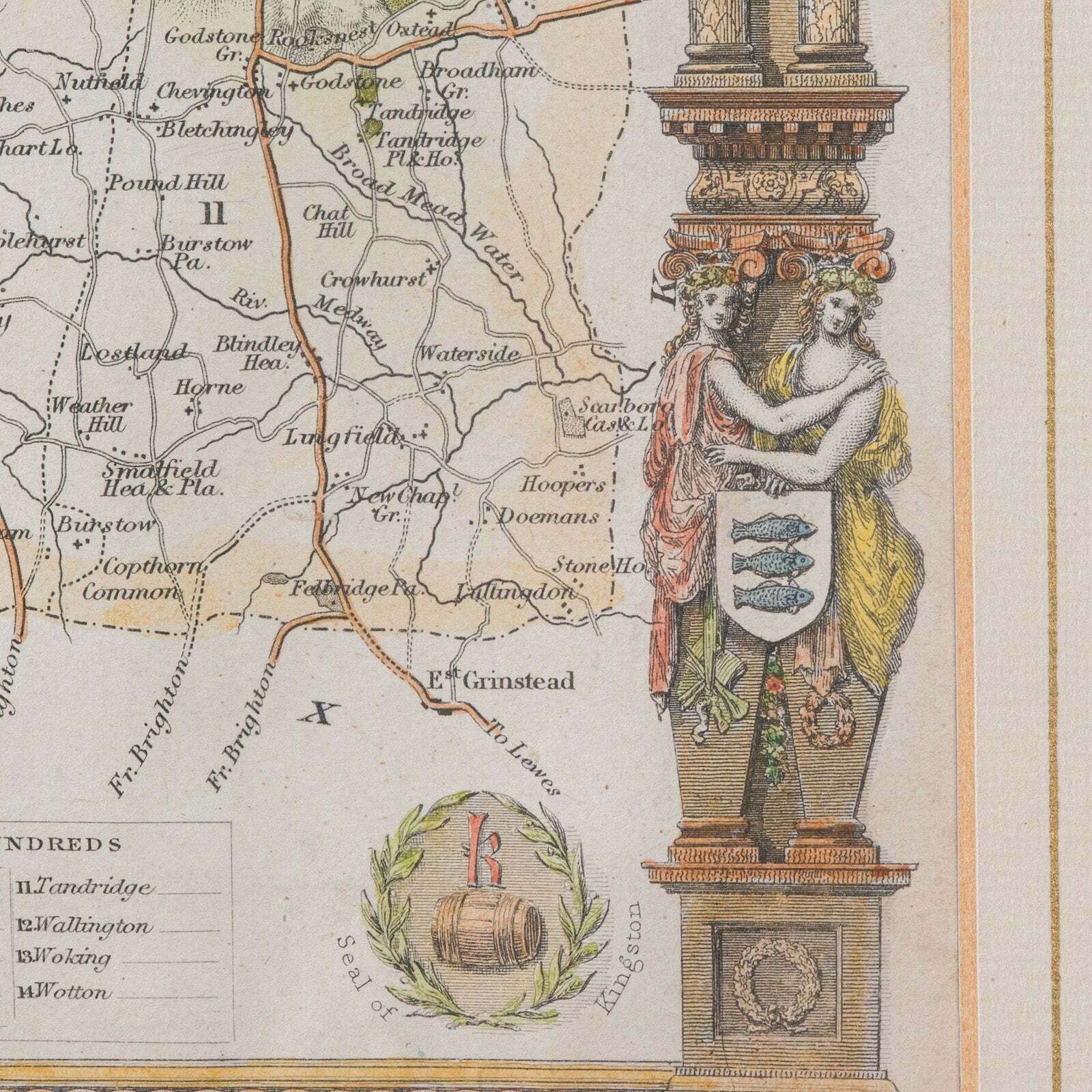 photo furniture Antique County Map, Surrey, English, Framed Lithograph, Cartography, Victorian