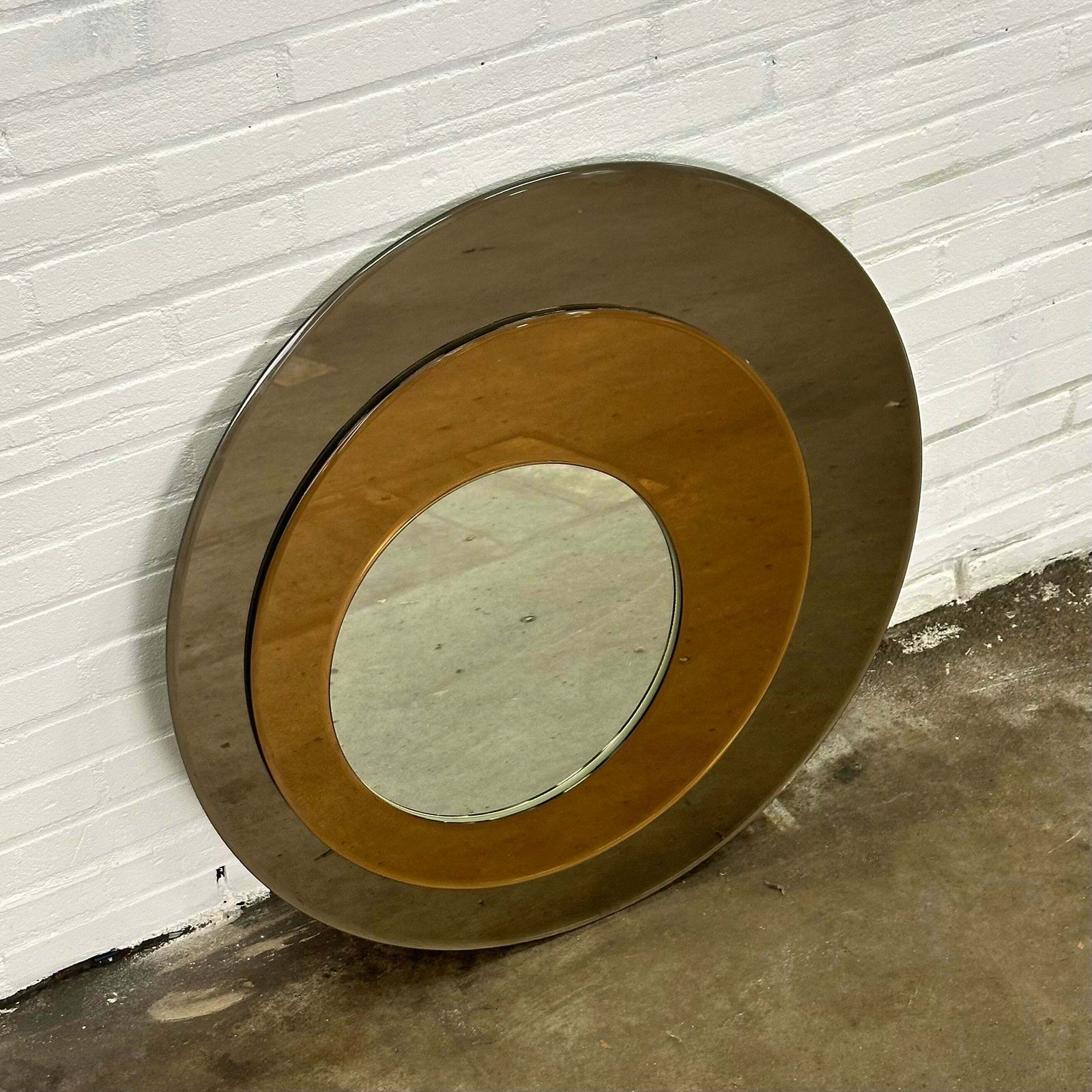 Round Wall Mirror From Metalvetro Galvorame With Brown Tones photo for sale