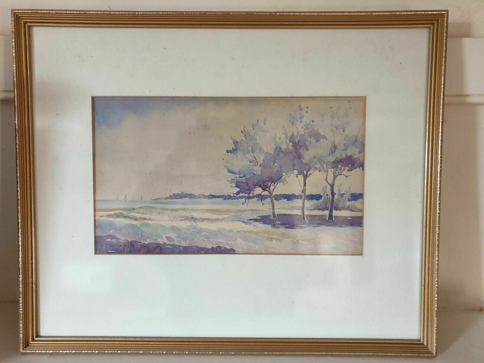 Vintage Lilian Bouton Smith Original Watercolour Seascape 1938 Antique Ooak photo furniture
