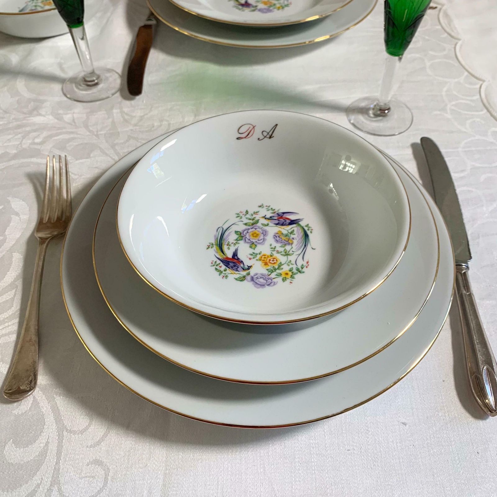 Limoges Bird Of Paradise Set|French Porcelaine Dinner Set|Limoges 4 Place Set photo Home Decor