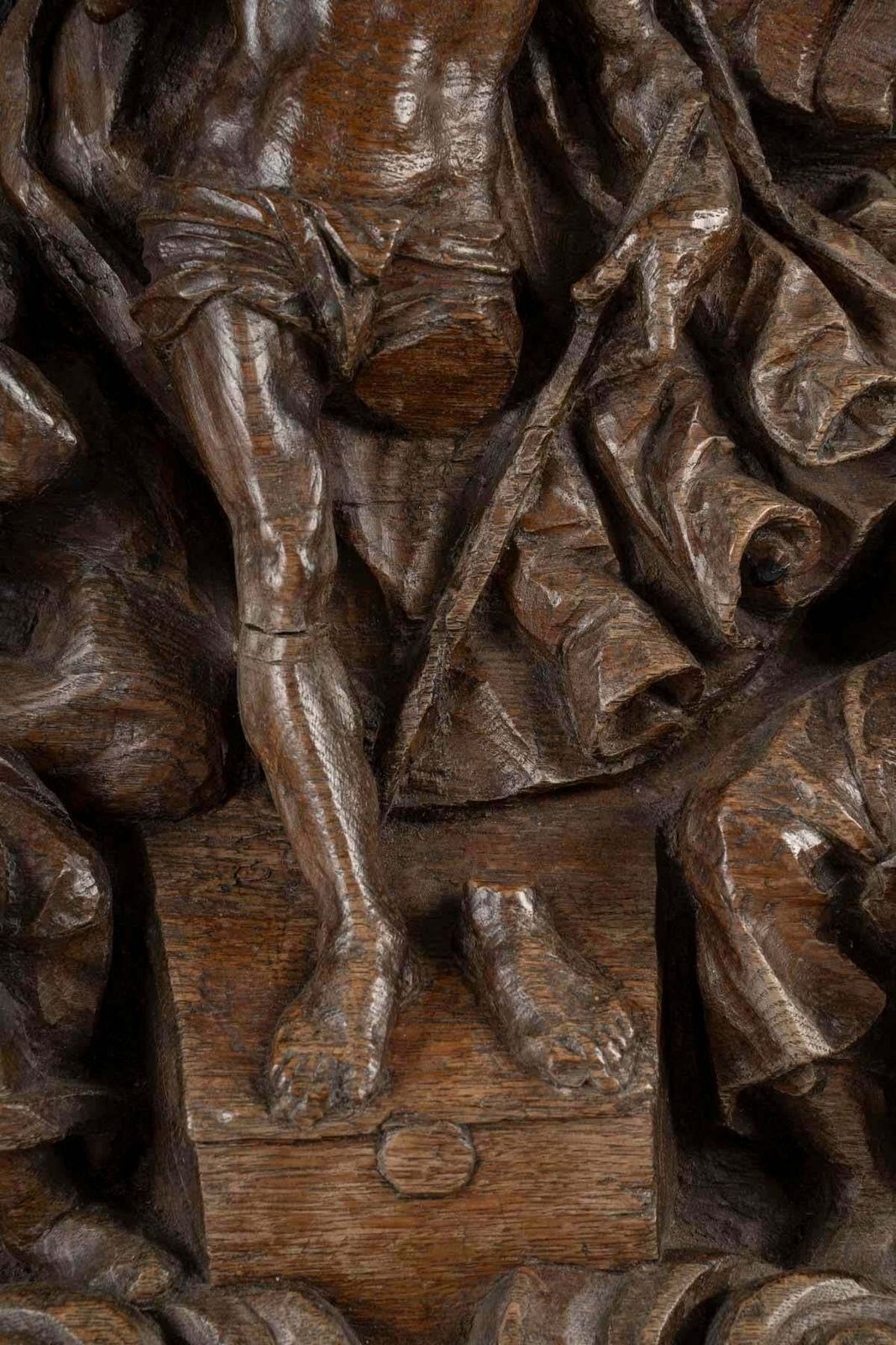 Oak Sculpture Of Christ Emerging From The Tomb, Surrounded By Roman Soldiers. photo 7268.0