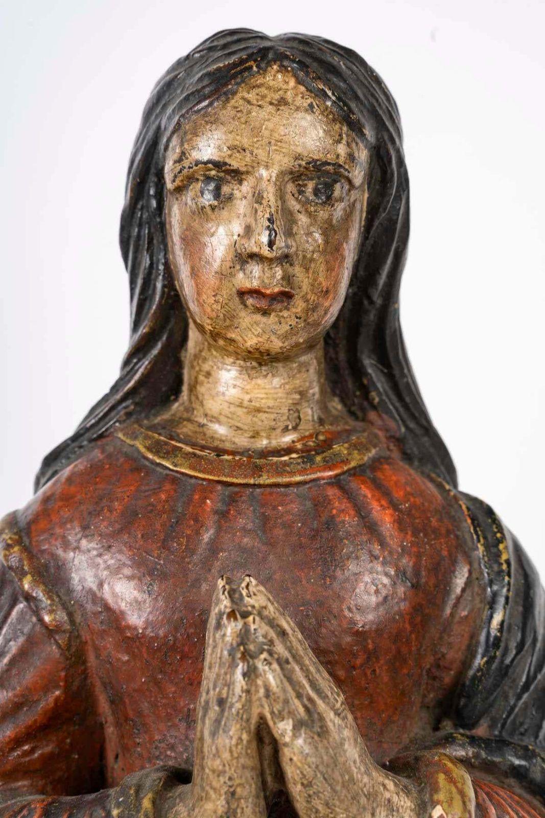 Sculpture In Polychrome Wood Representing Saint Marguerite, 18th Century. photo furniture