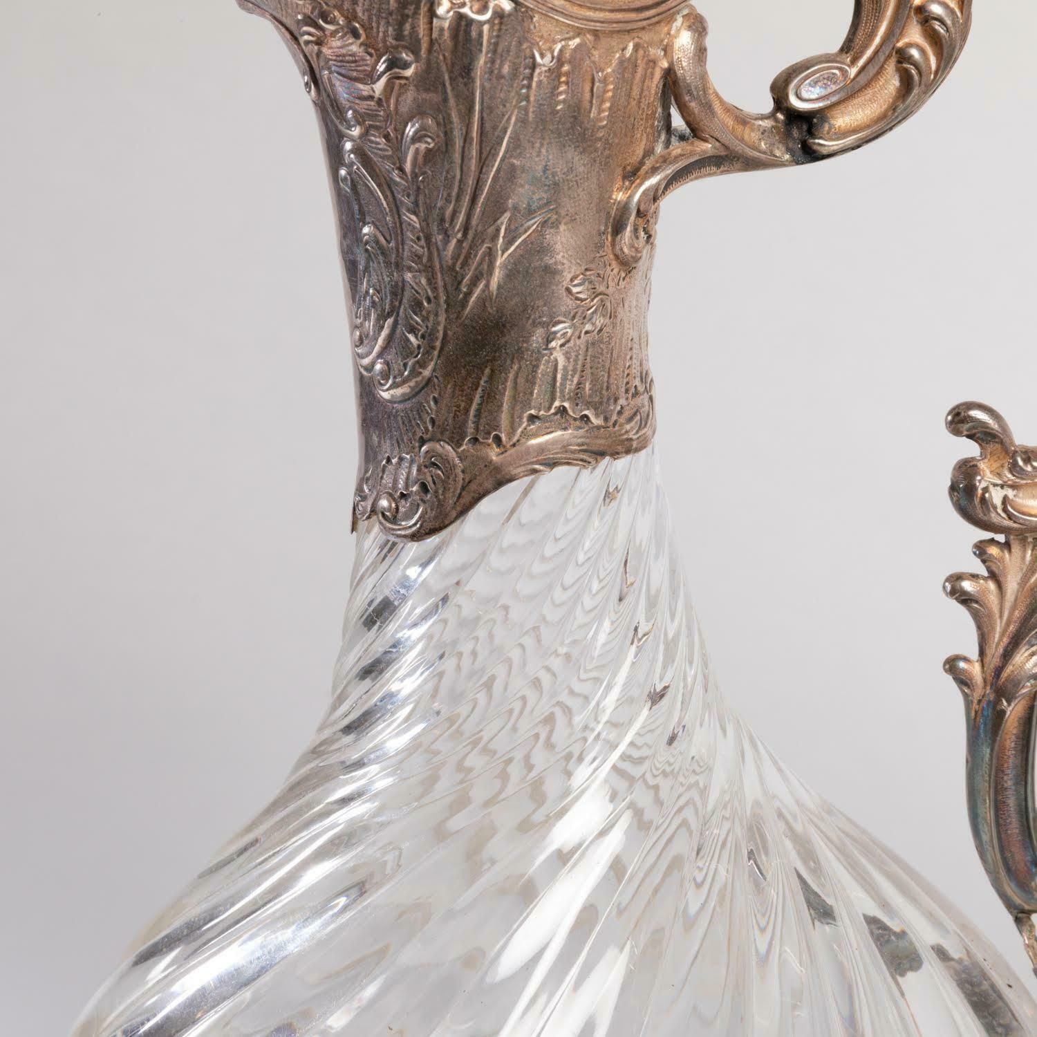 Pair Of Silver And Crystal Ewers, 19th Century, Napoleon III Period. photo vinterior