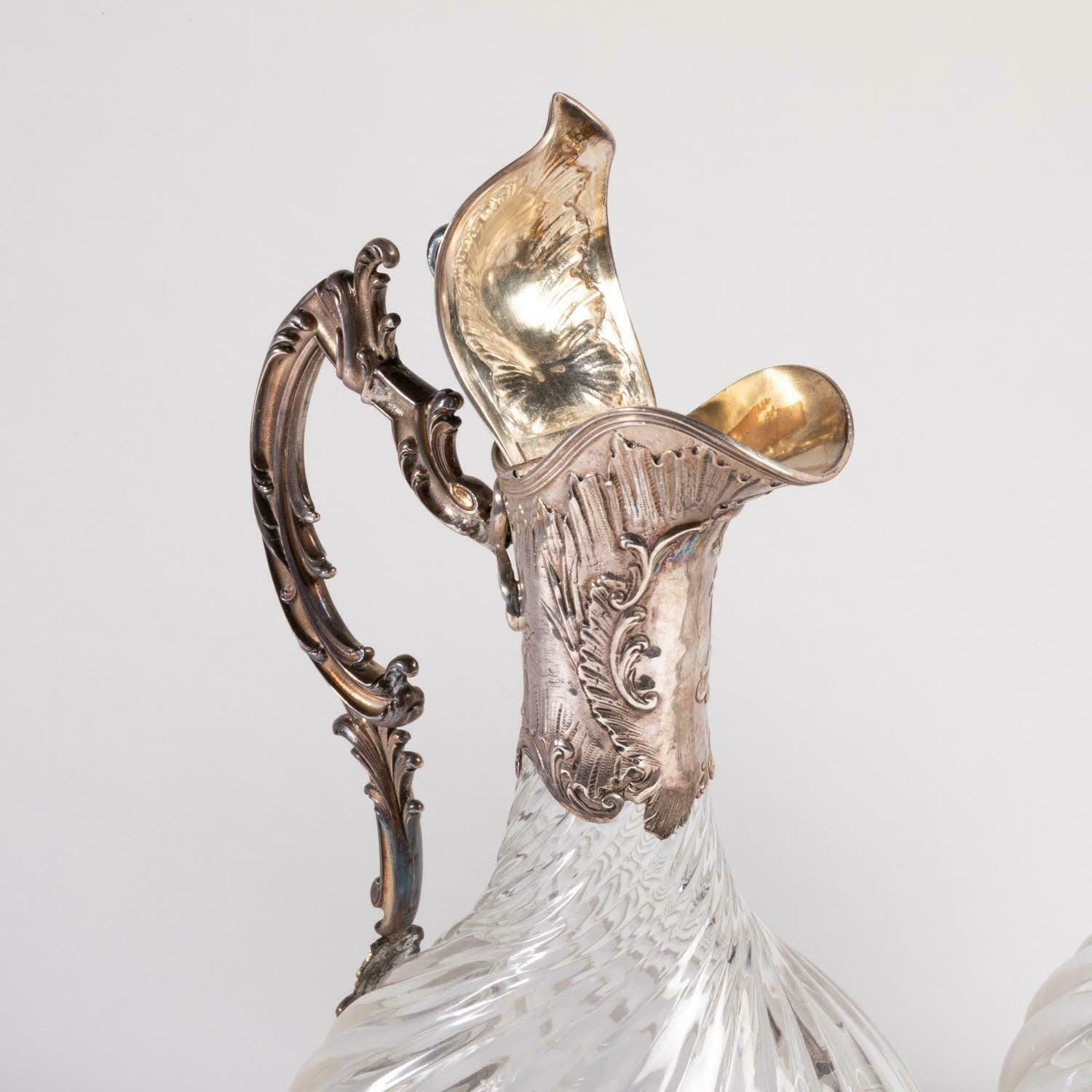 Pair Of Silver And Crystal Ewers, 19th Century, Napoleon III Period. photo vintage
