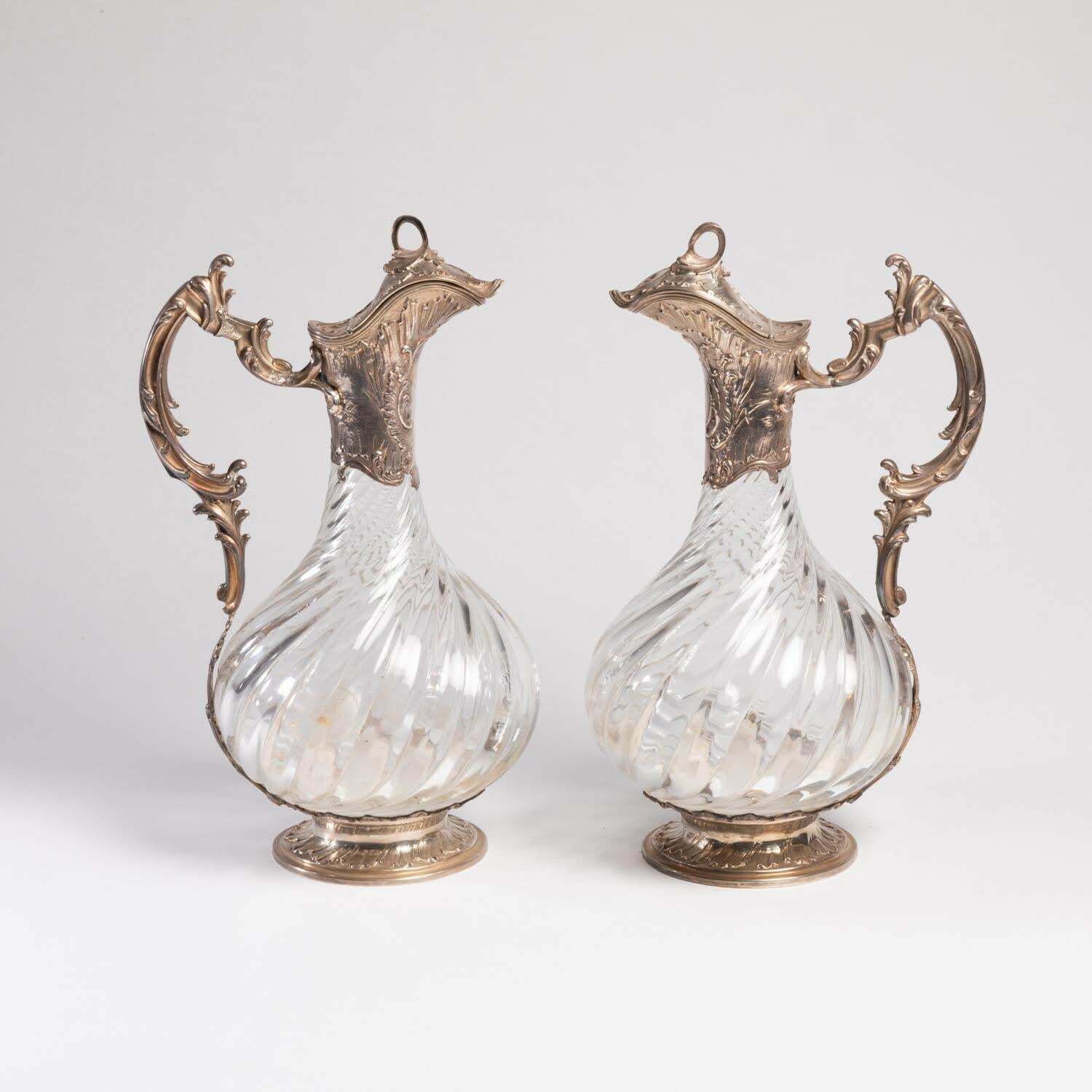 photo furniture Pair Of Silver And Crystal Ewers, 19th Century, Napoleon III Period.