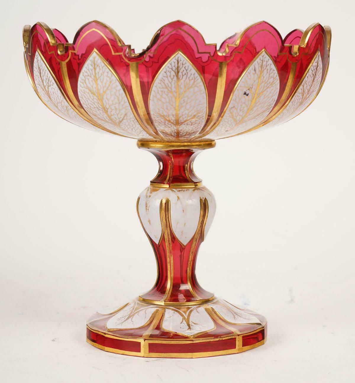 Bohemian Crystal Overlay Bowl, 19th Century, Napoleon III Period. photo 2950.0