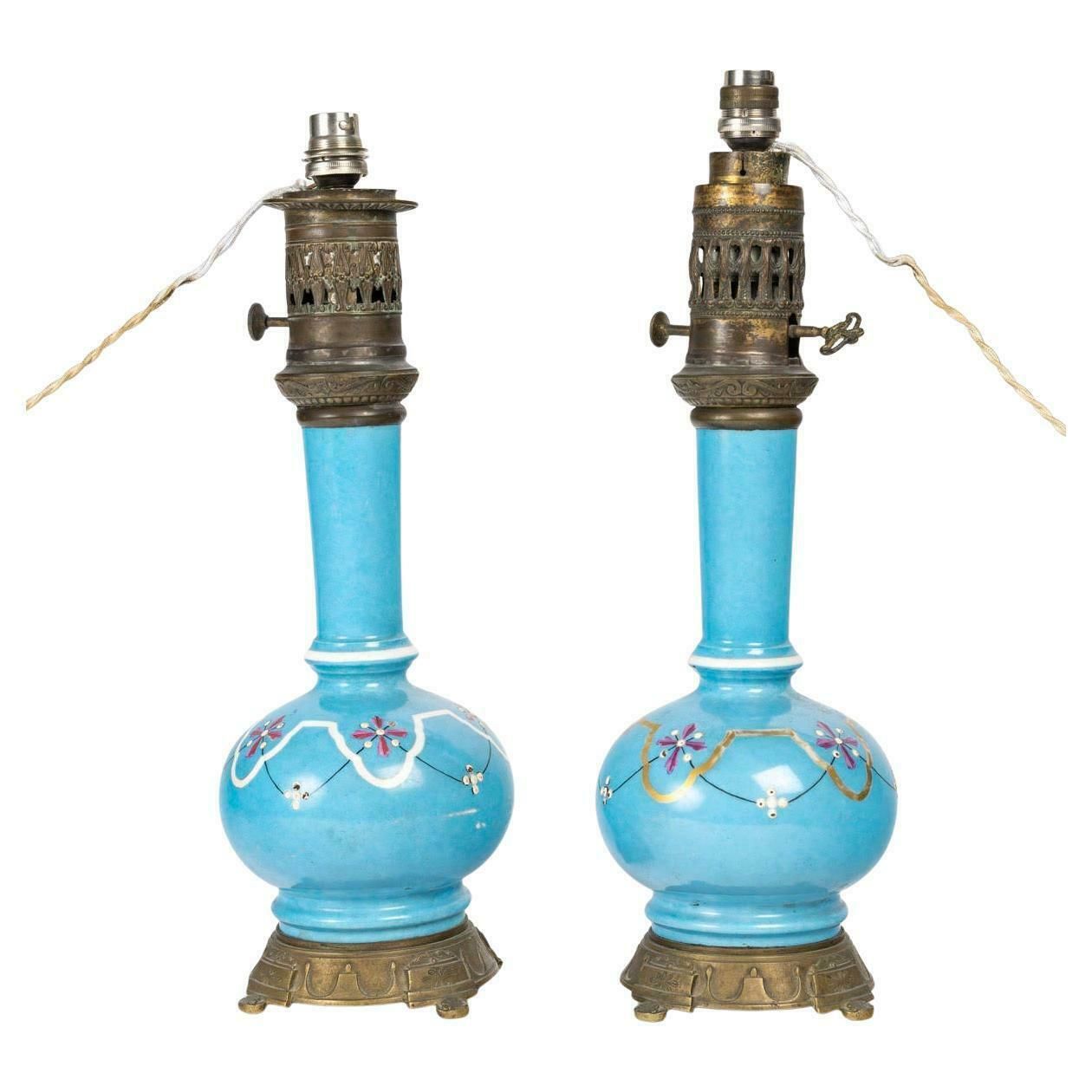 Pair Of Oil Lamps Mounted As Table Lamps, Napoleon III Period, 19th Century.