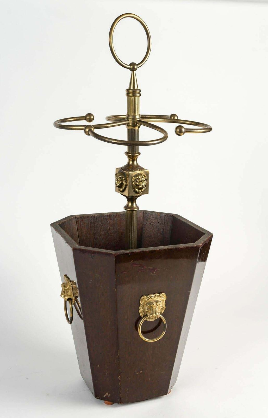 Wood And Gilt Brass Umbrella Stand, 20th Century. photo for sale