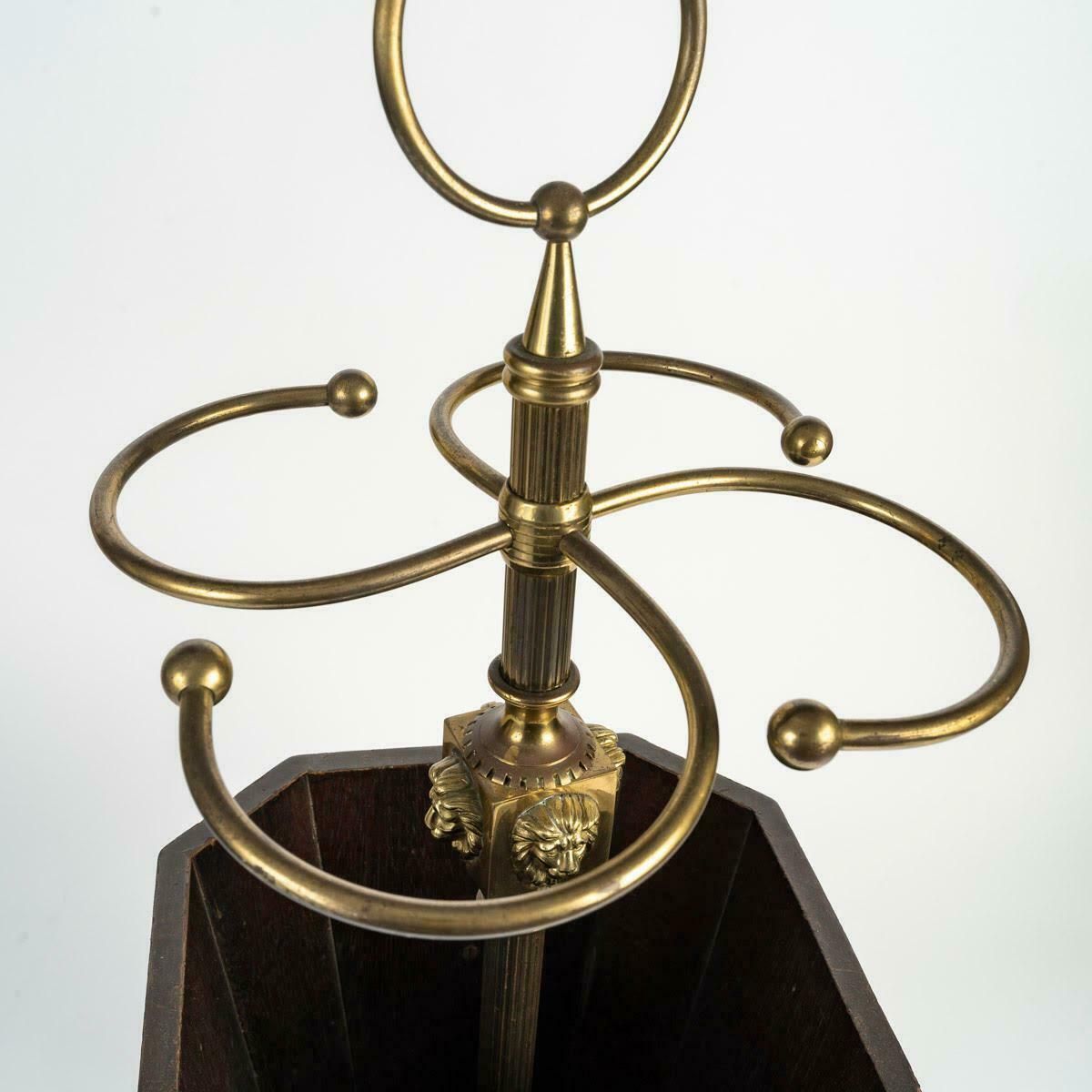 Wood And Gilt Brass Umbrella Stand, 20th Century. photo vintage