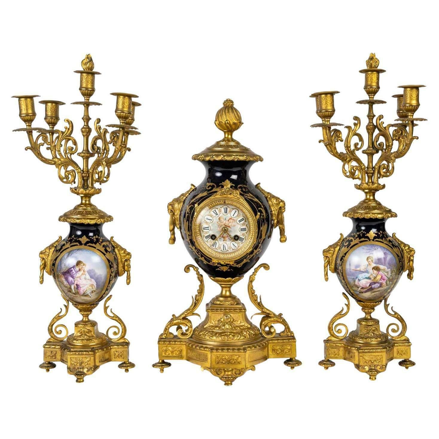 Mantel Set With A Clock And Two Candelabras, 19th Century, Napoleon III Period.