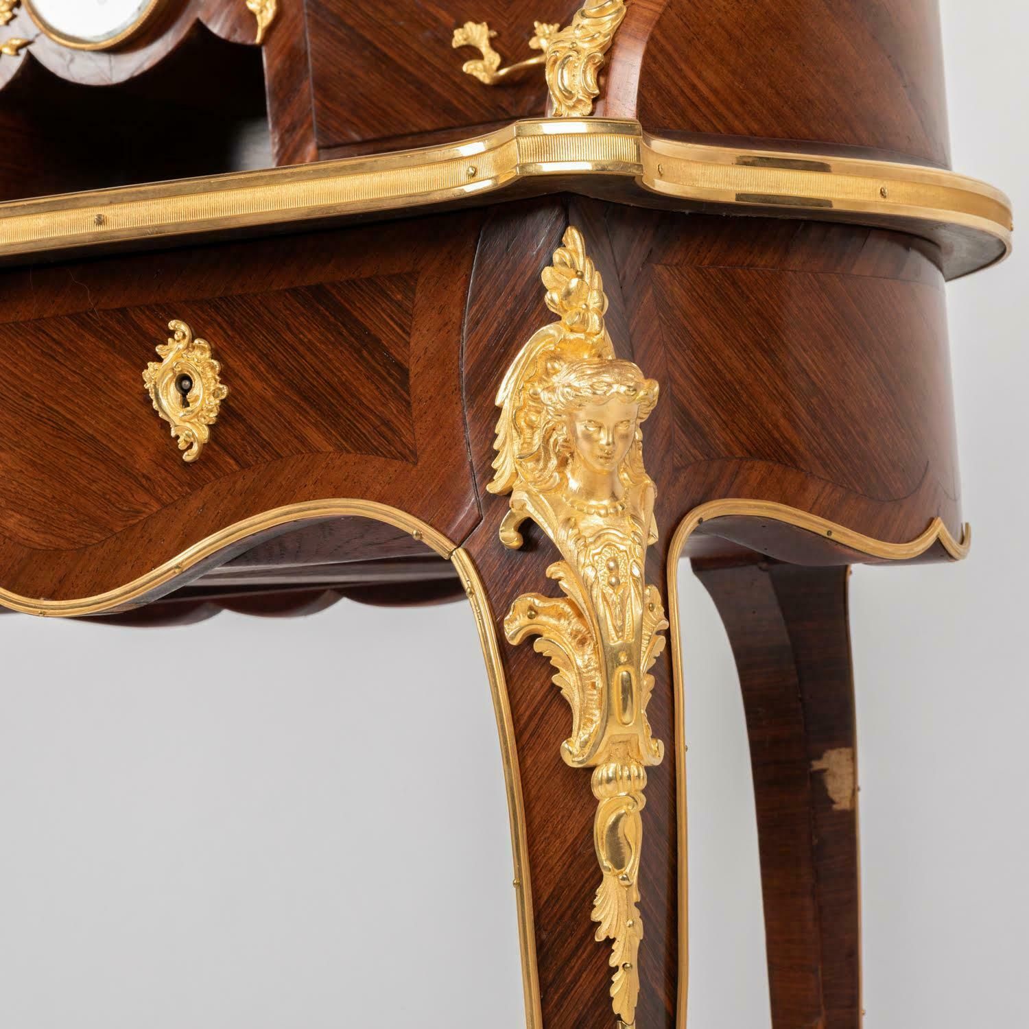 13694.0 A 19th Century Lady's Desk In Marquetry And Gilt Bronze, Louis XV Style. photo