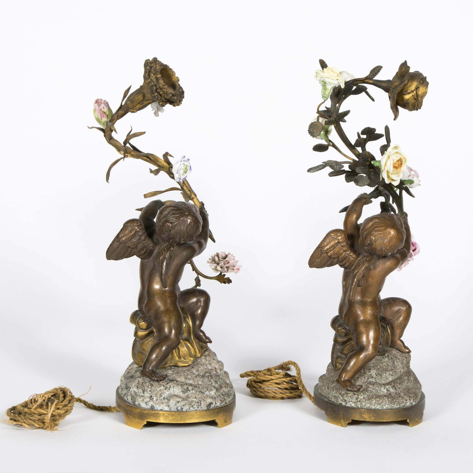 Pair Of Table Lamps In Patinated Bronze, Porcelain And Granite,  19th Century. photo 3479.0