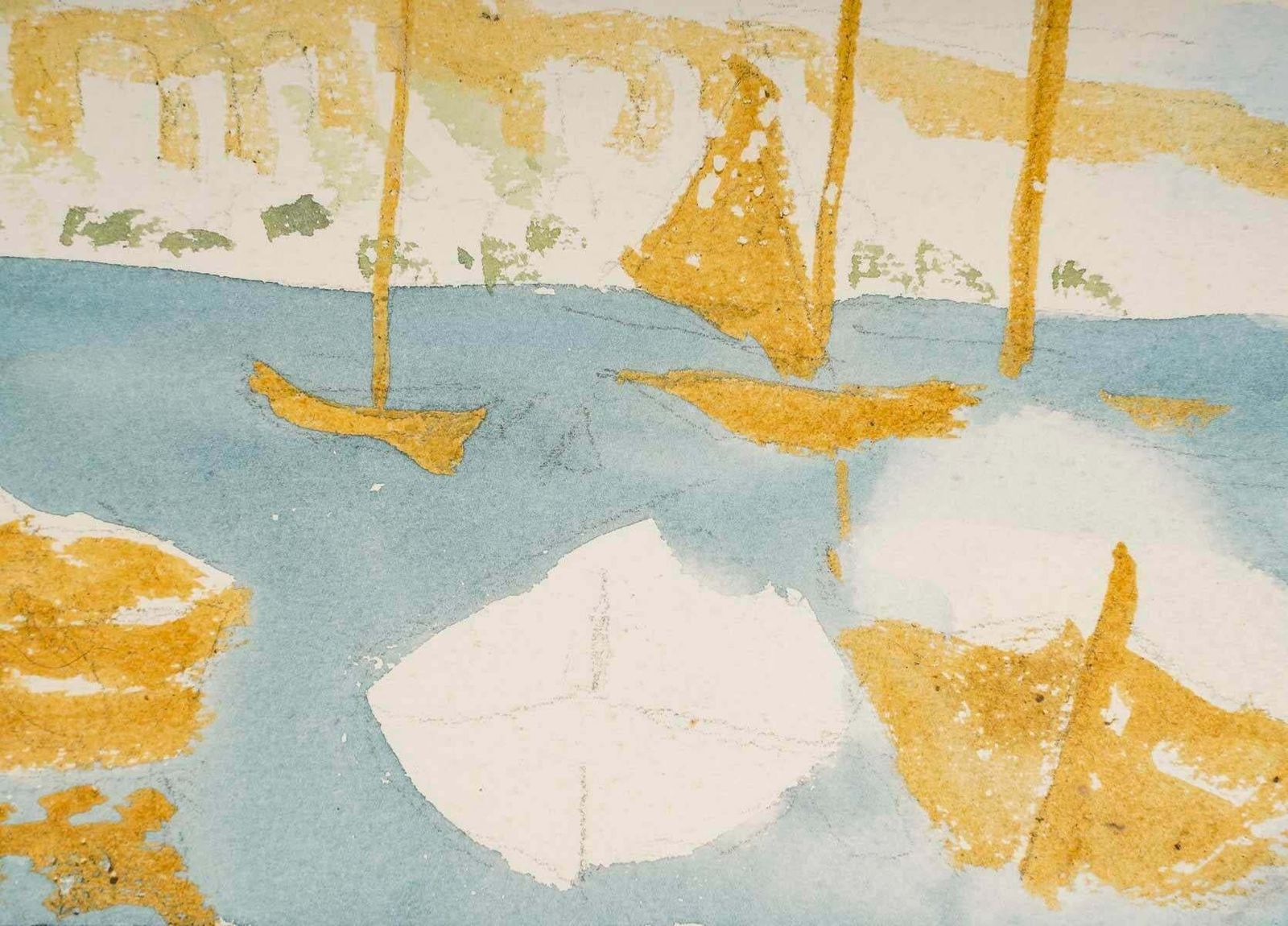 Watercolour Of A Port With Its Boats, 20th Century. photo 232.0