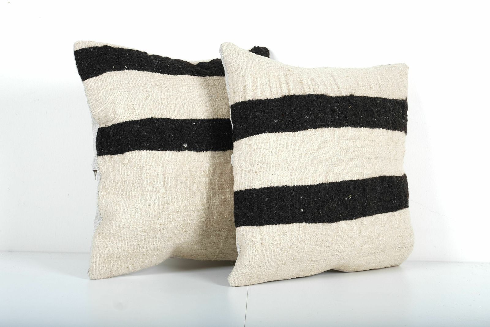 Handmade Organic Wool Striped Pillow Cover, Set Of Two Ethnic Chair Cushion Decor From Anatolian, Pair Hemp Ethnic Pillow photo furniture