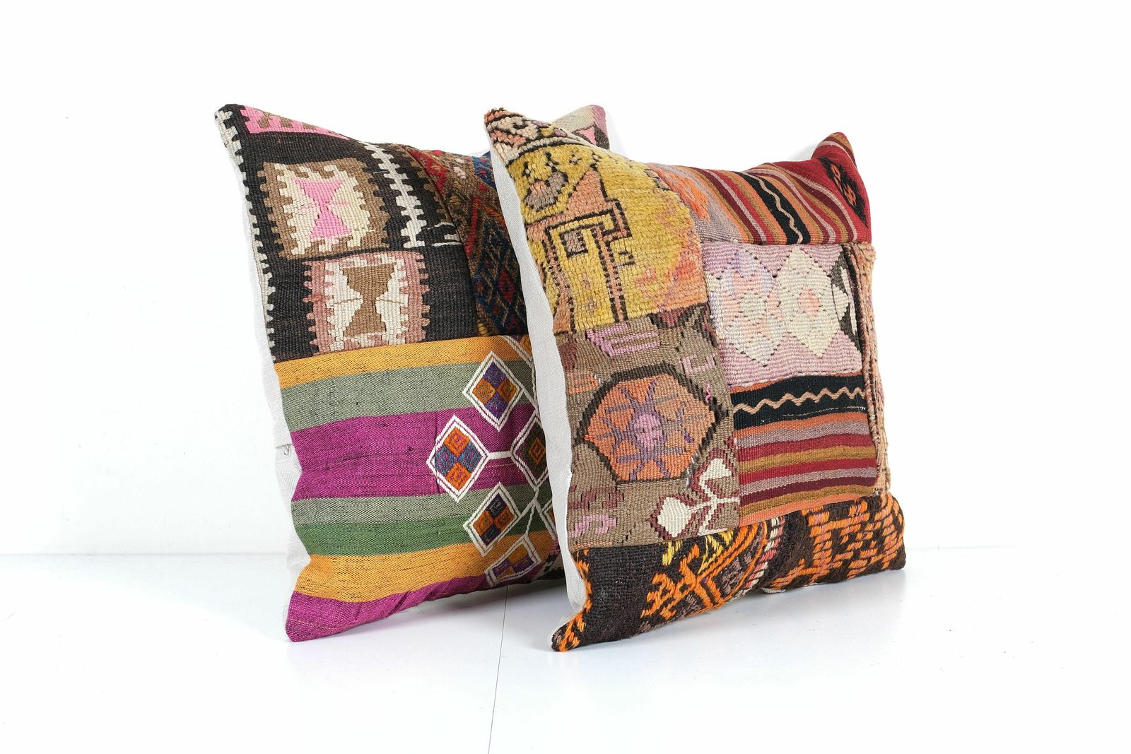 Unique Wool Patchwork Kilim Pillow, Tribal Couch Pillow, Set Of Two Decorative Turkish Kilim Pillow photo furniture