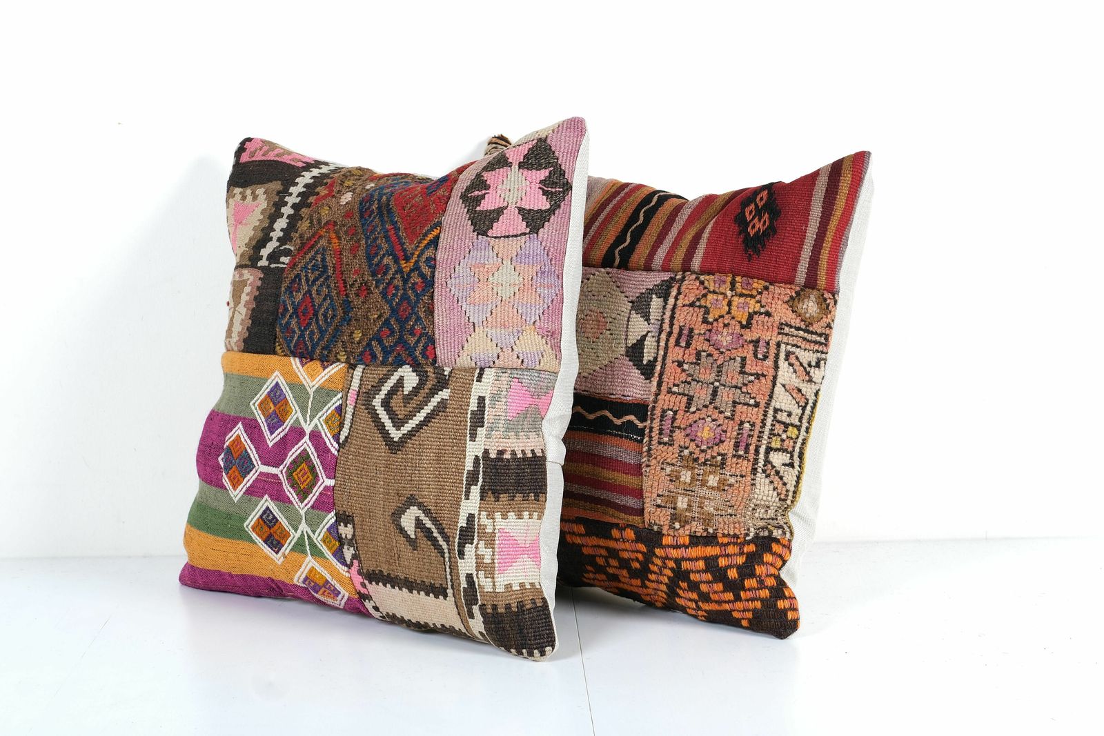 Unique Wool Patchwork Kilim Pillow, Tribal Couch Pillow, Set Of Two Decorative Turkish Kilim Pillow photo 90.0