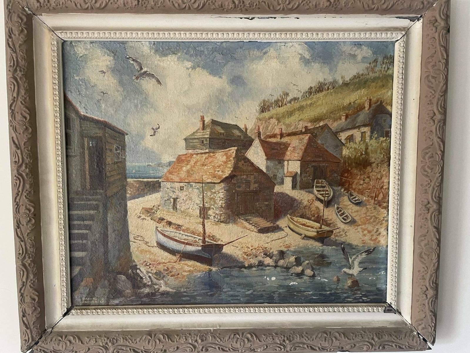 Daphne Padden   Cornish Harbour 1948   Oil On Canvas   St Ives Cornwall Fishing photo for sale